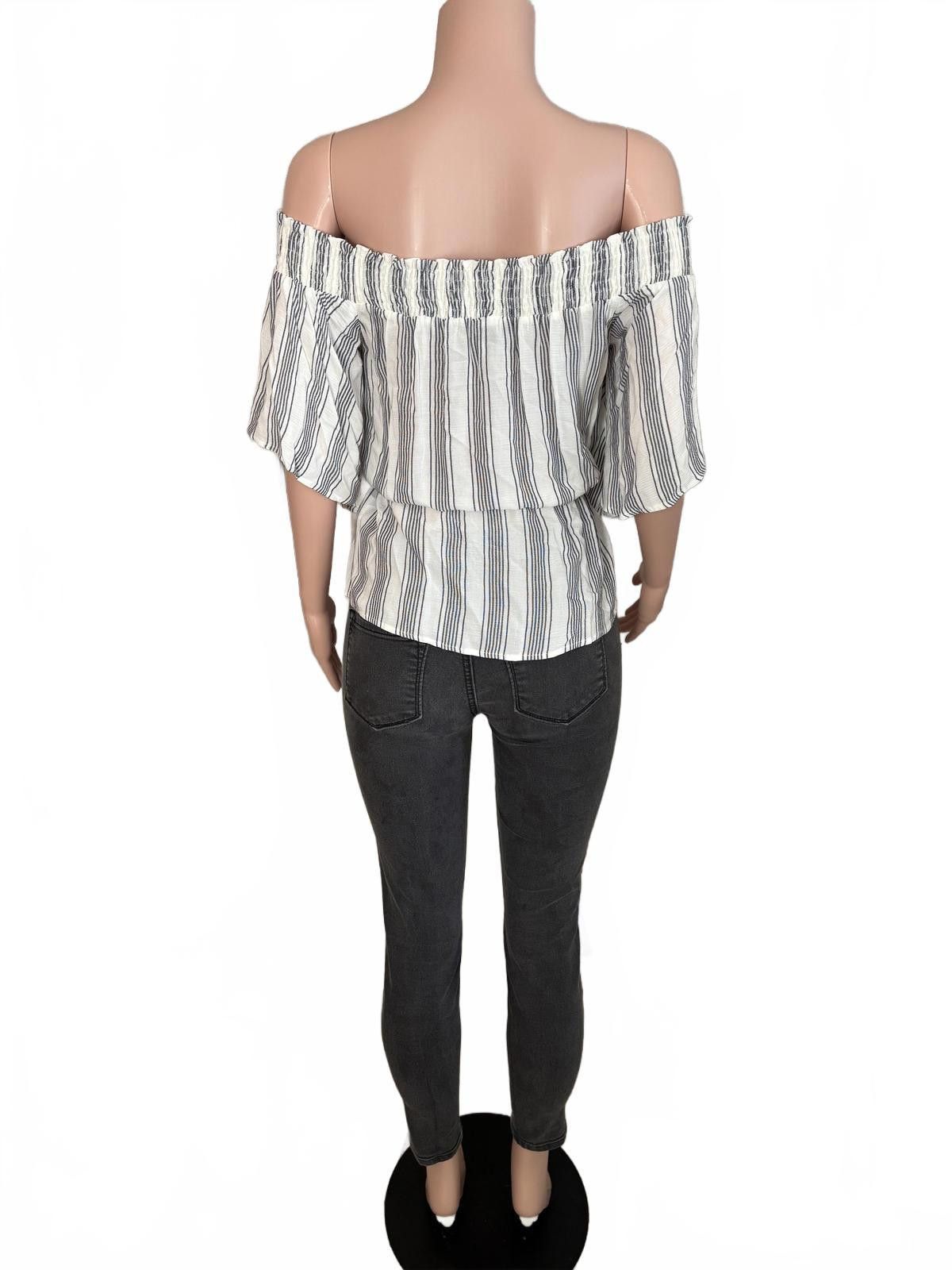 Abercrombie & Fitch Abercrombie & Fitch Off Shoulder Striped Peplum Blouse XS Size XS / US 0-2 / IT 36-38 - 5 Thumbnail