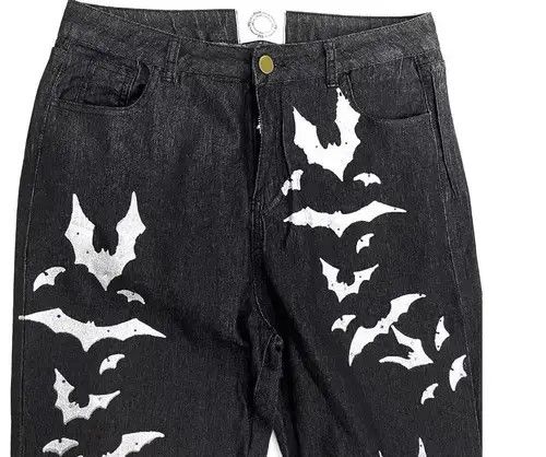 Other Washed distressed pleated micro-flare bat-print jeans Size US 32 / EU 48 - 3 Thumbnail