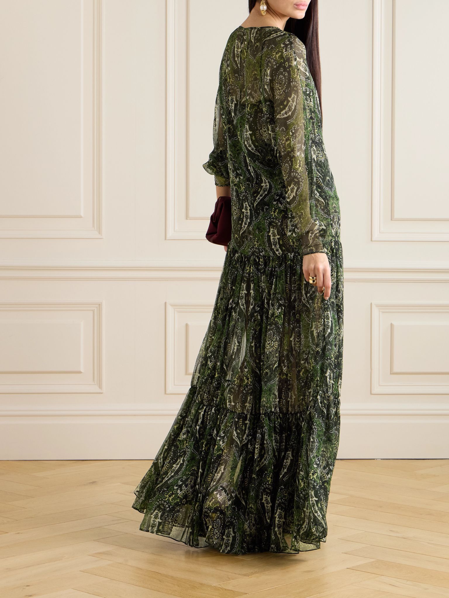 Saint Laurent Paris o1la1rc1a0226 820918 Long Dress in Paisley Silk Crepon Size M / US 6-8 / IT 42-44 - 3 Thumbnail