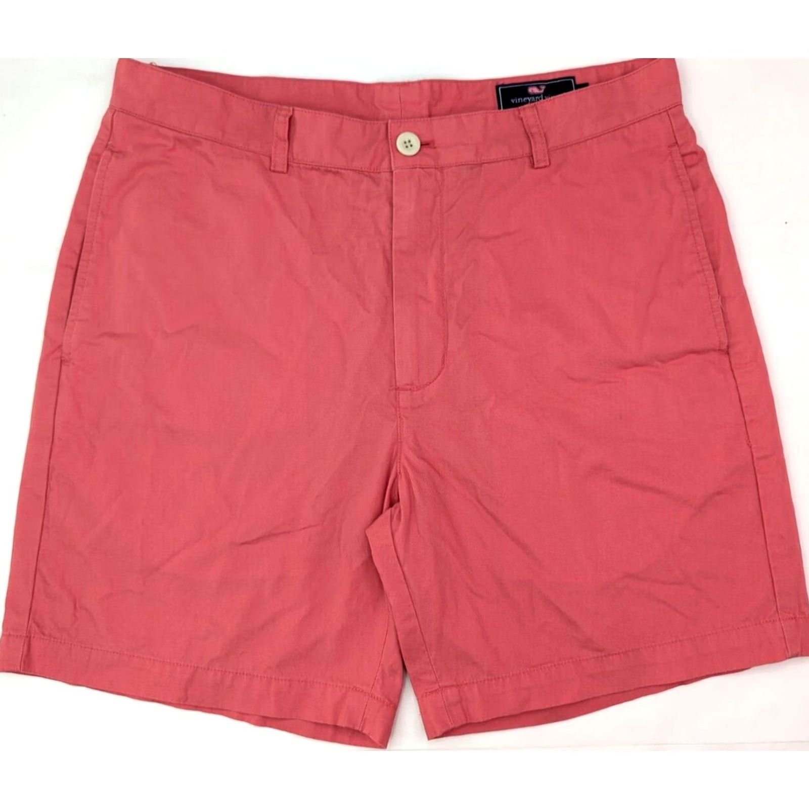 Vineyard Vines Vineyard Vines Club Chino Shorts Men 33 x 7 Salmon Red Pink Solid Flat Front Size US 33 - 2 Thumbnail