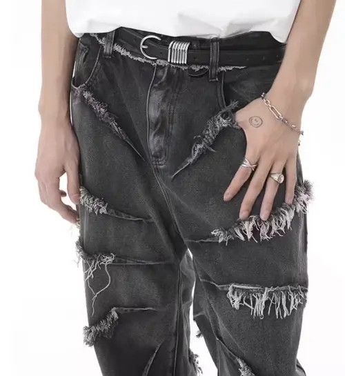 Japanese Brand × Jean Retro punk distressed fringe raw denim jeans pants Size US 31 - 2 Thumbnail
