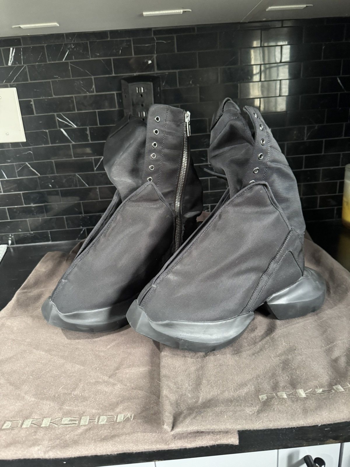靴 Rick Owens DRKSHDW MEGA TURBO DUNK Rick Owens Drkshdw Black Megaturbo Dunk Sneakers Rick Owens