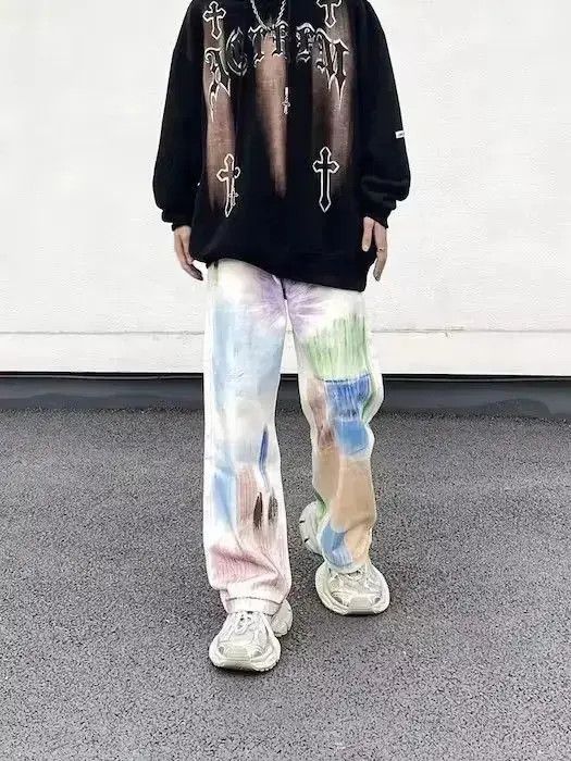Japanese Brand × Jean Paint Splatter White Baggy Denim Jeans Size US 32 / EU 48 - 2 Thumbnail