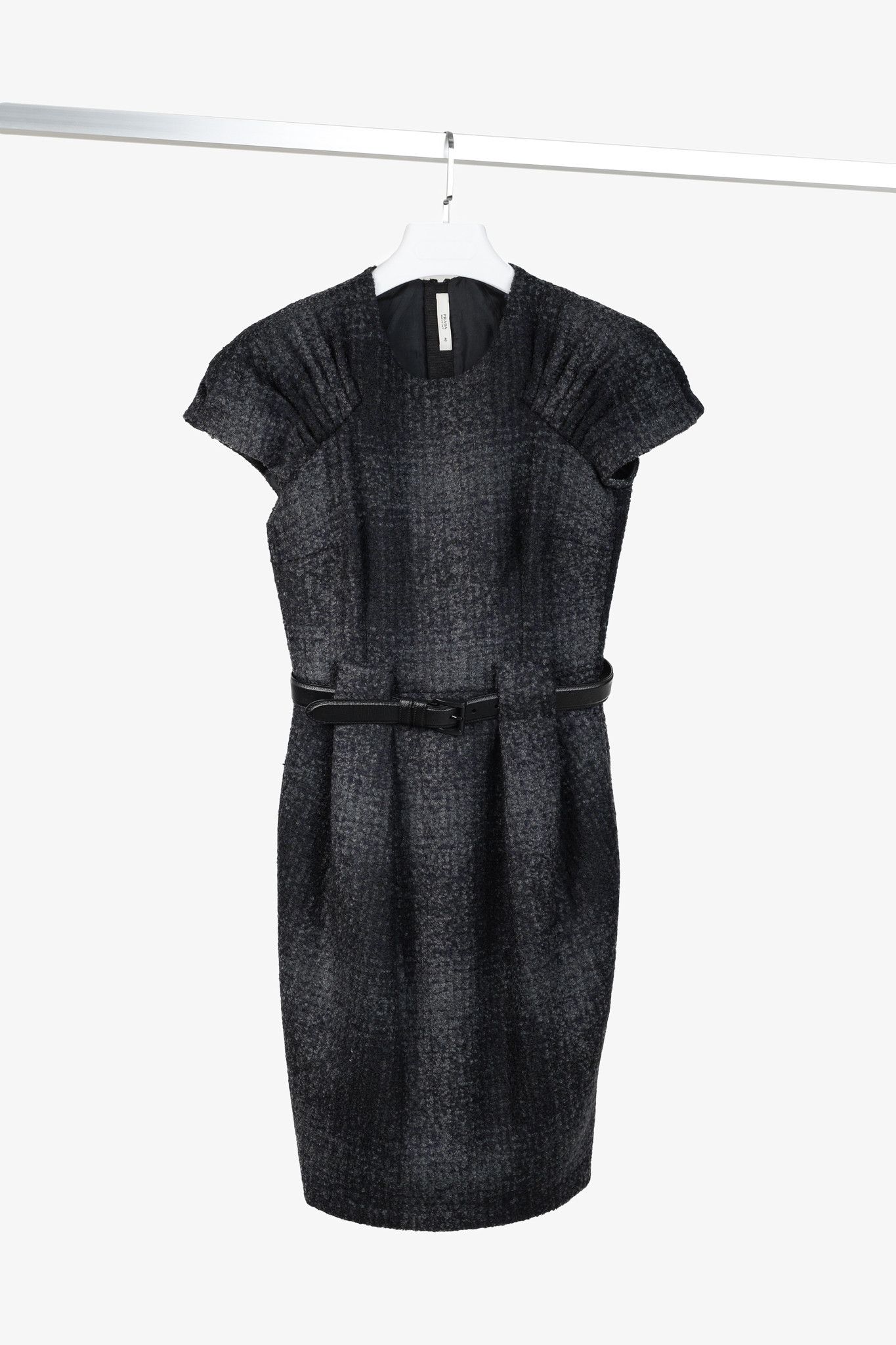 Prada Prada 2009 Grey Tweed Belted Cap-Sleeve Knee-Length Dress Size S / US 4 / IT 40 - 1 Thumbnail