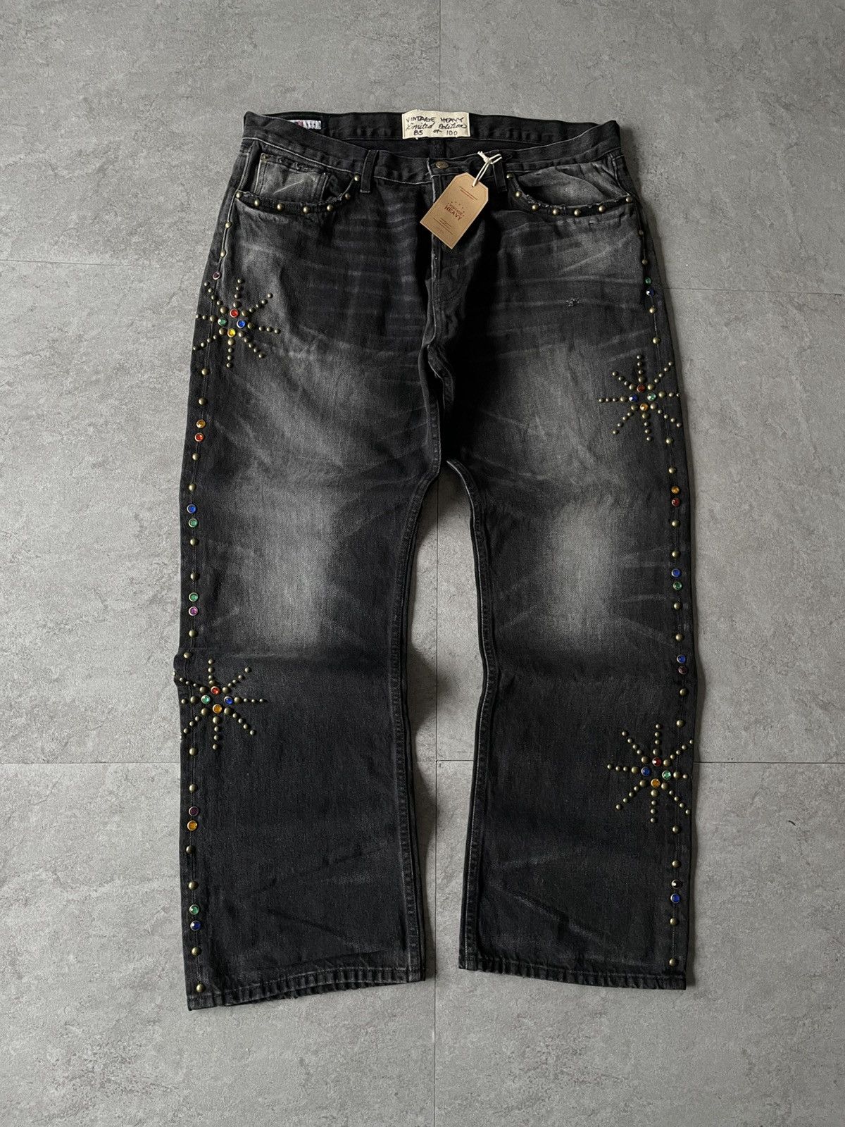 VINTAGE HEAVY TV LEROY RHINESTONES JAPANESE DENIM JEANS💫