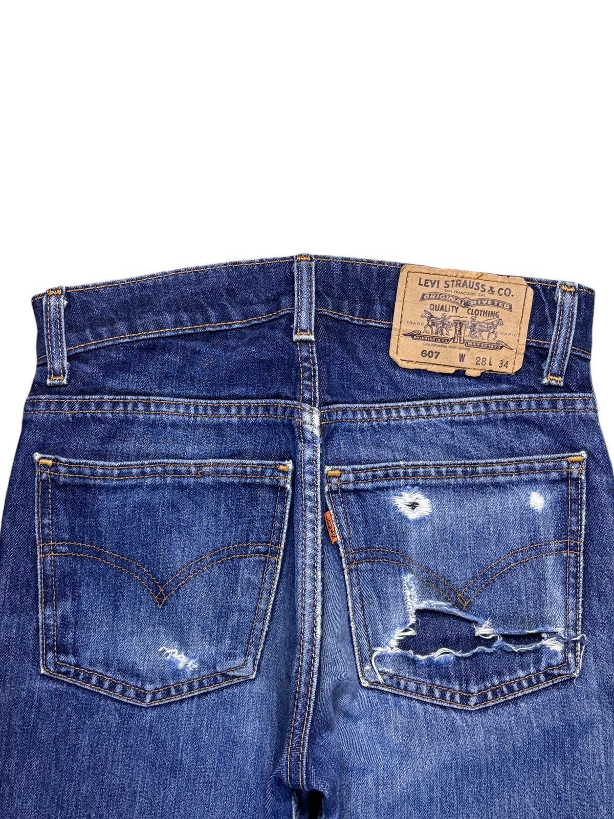 Levi's Vintage 90s Levis 607 Orange Tab Blue Wash Distressed Jeans Size US 27 - 8 Thumbnail