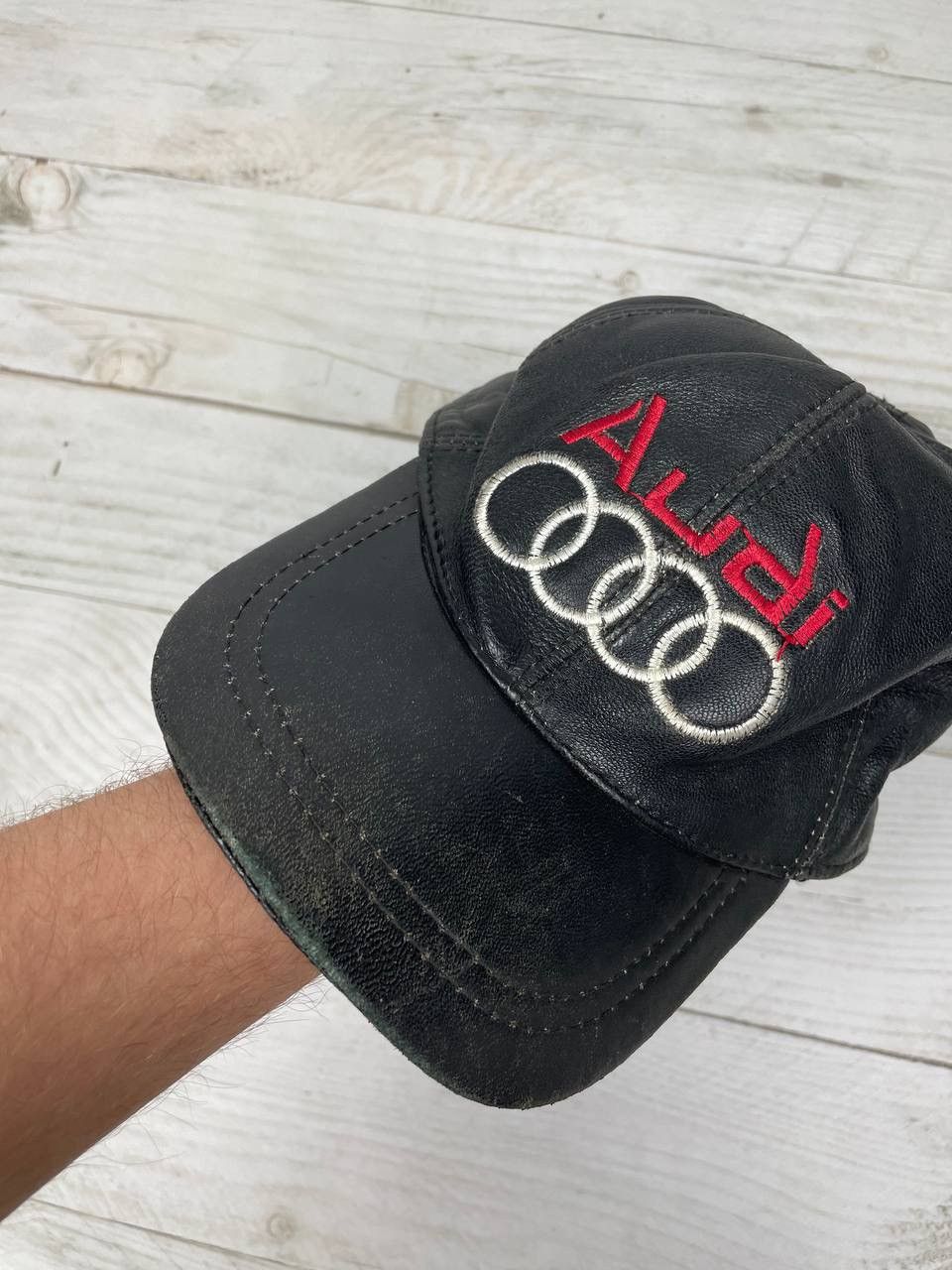 Audi Vintage Racing Audi Leather Cap 90s Hat Big Logo Nascar Y2K Size ONE SIZE - 3 Thumbnail