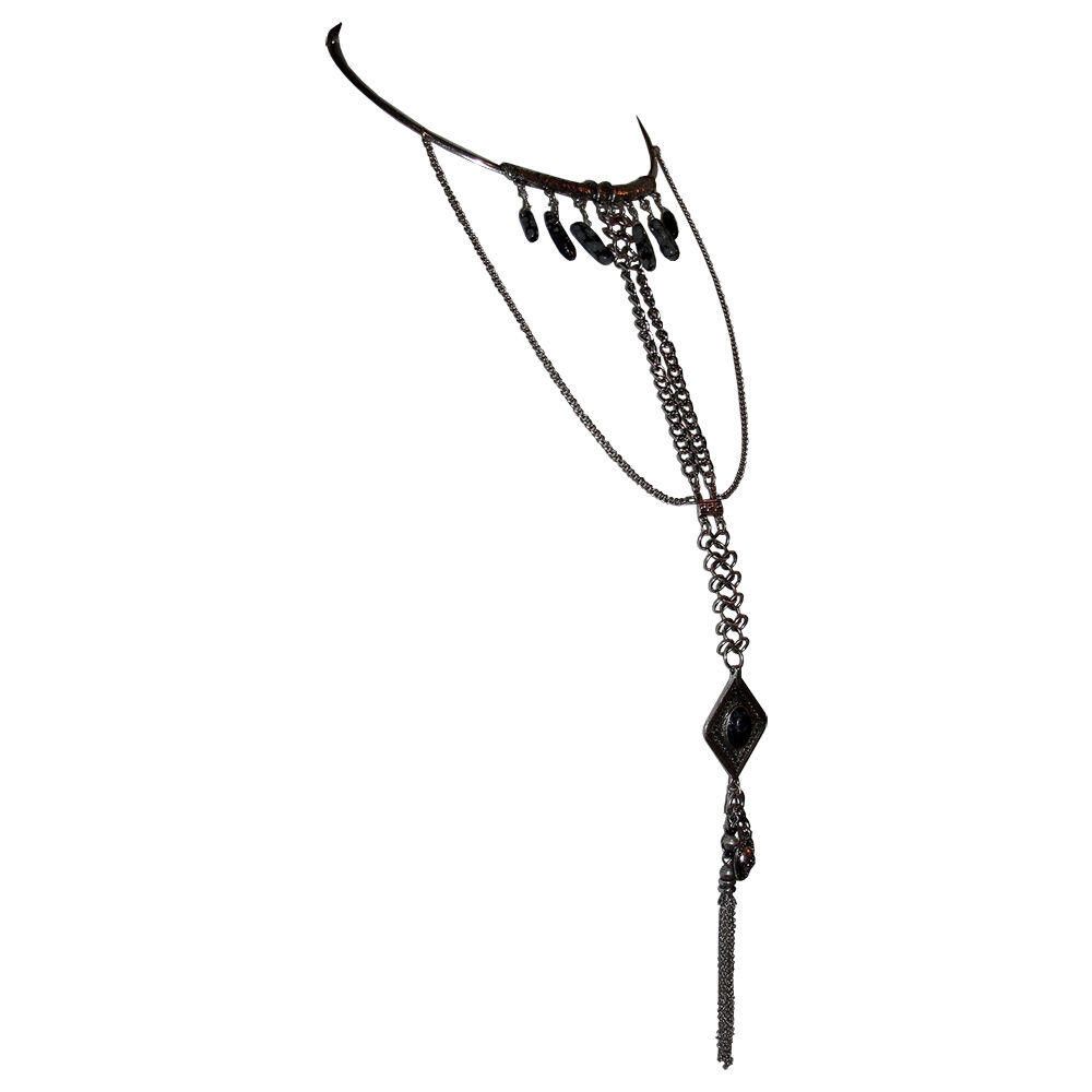 Designer New Silver Tone Bedouin Inspired Obsidian Dangle Necklace Size ONE SIZE - 3 Thumbnail