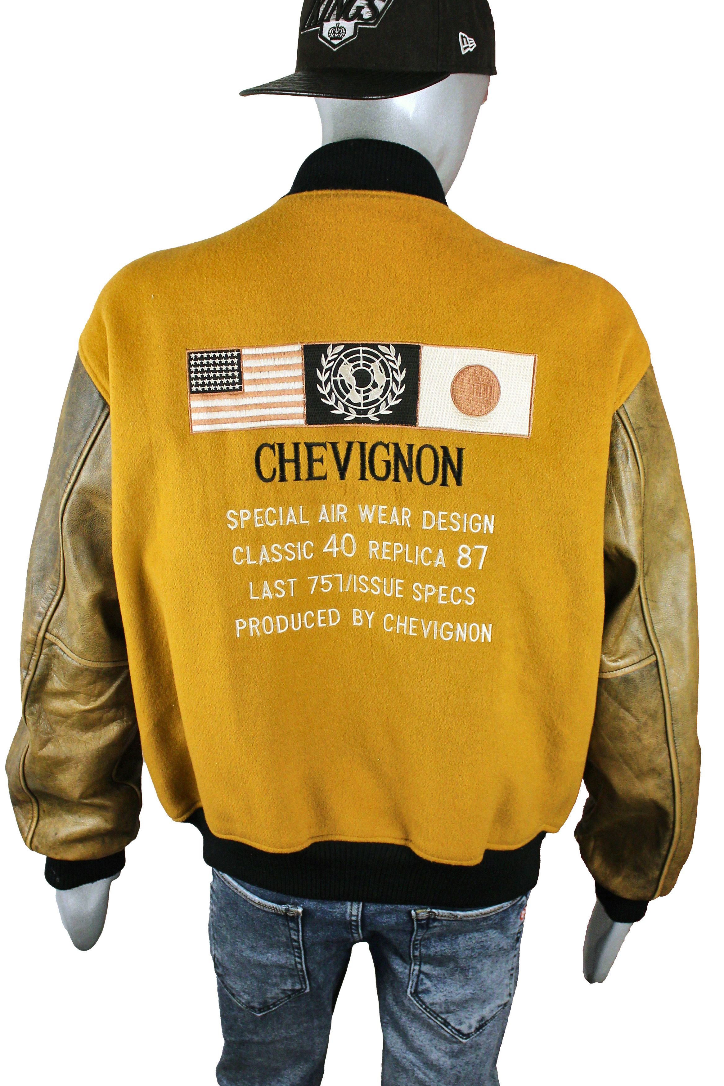 image of Archival Clothing x Chevignon Vintage 80S-90S Wool Bomber Jacket, Varsity, Pilot in Yellow (Size XL