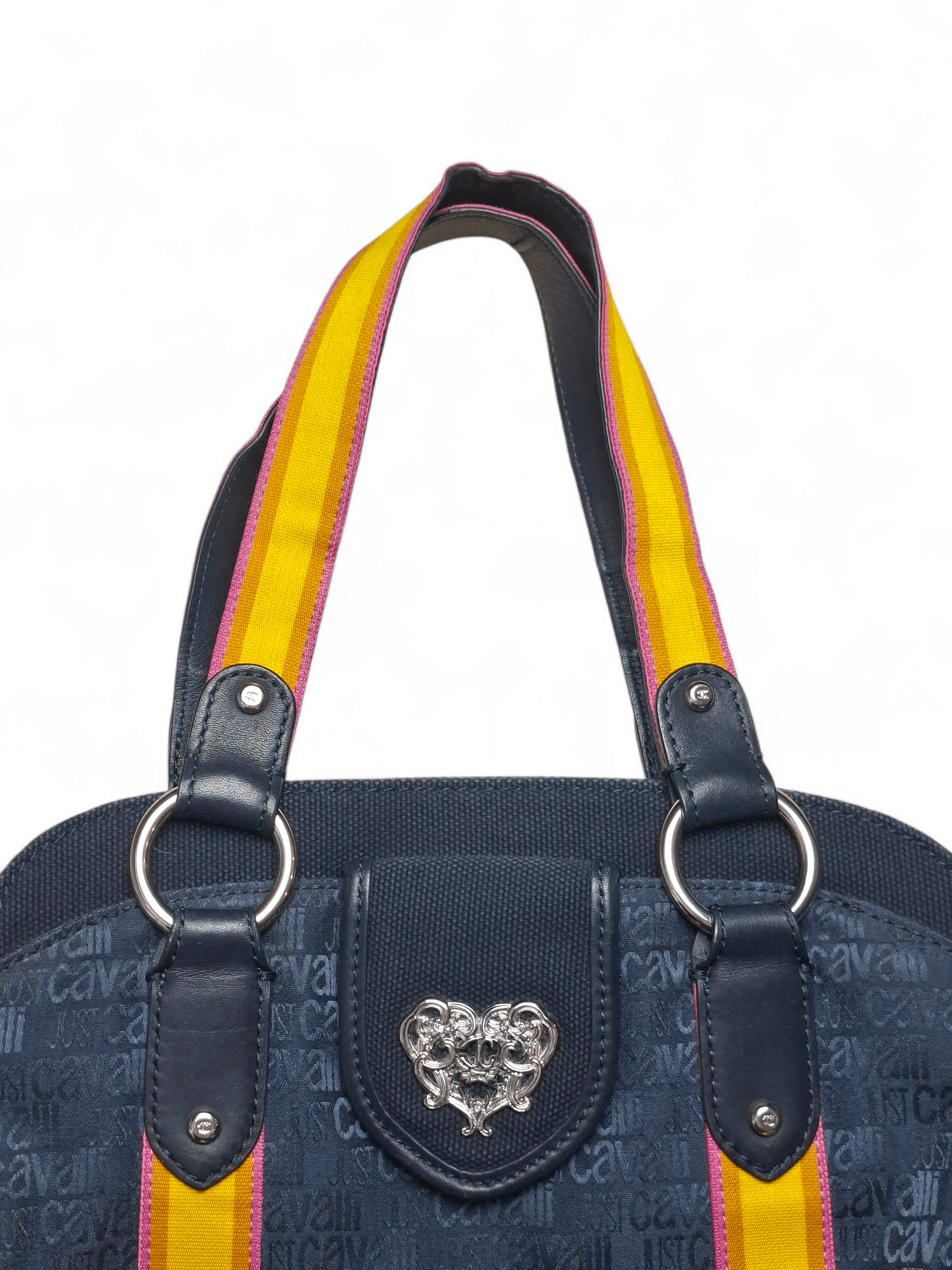 Just Cavalli Just Cavalli Navy Monogram Tote Bag Leather Trim Y2K Size ONE SIZE - 2 Thumbnail