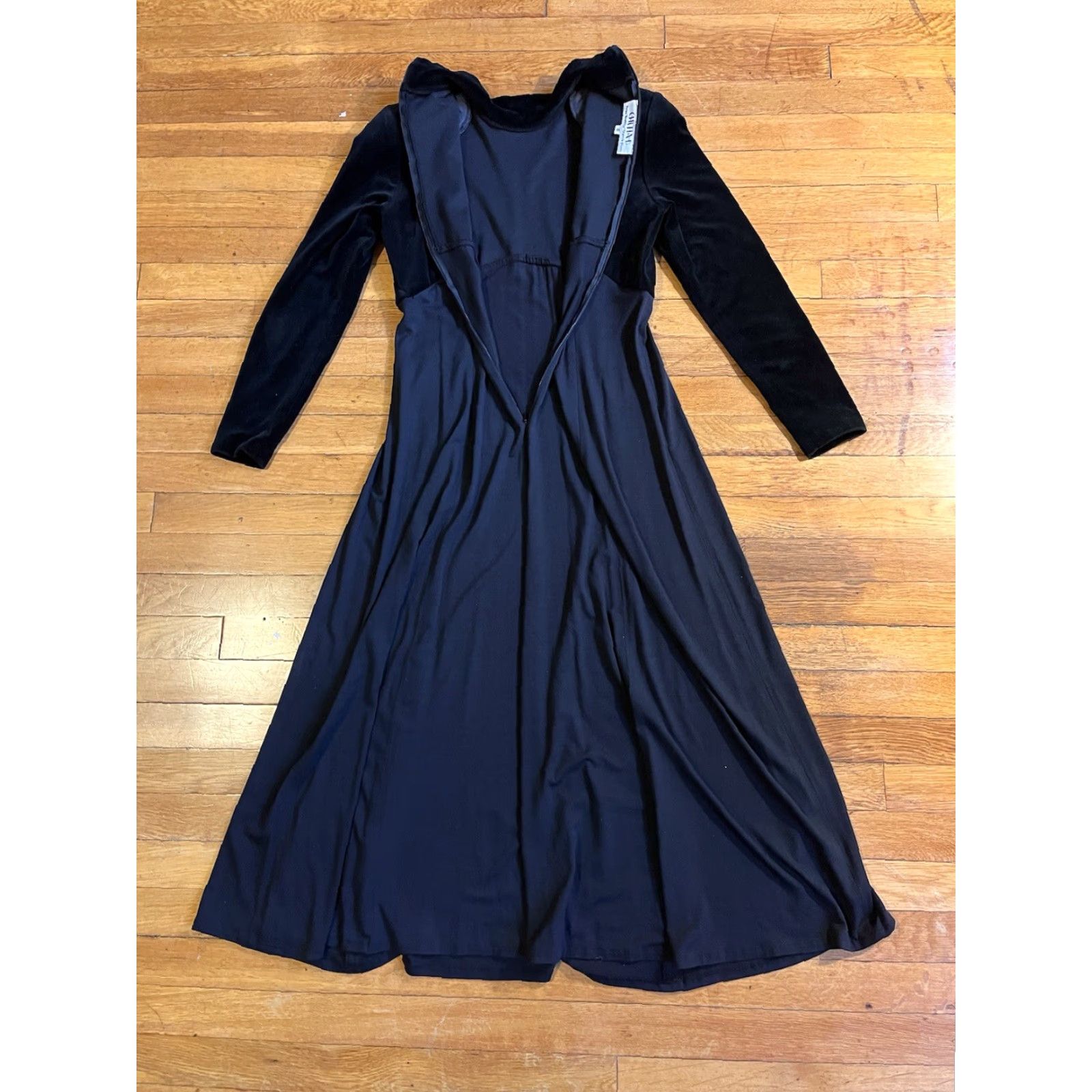 VINTAGE Chetta B Bodice Dress Women's 6 Black Velvet Maxi Goth Witch 90s