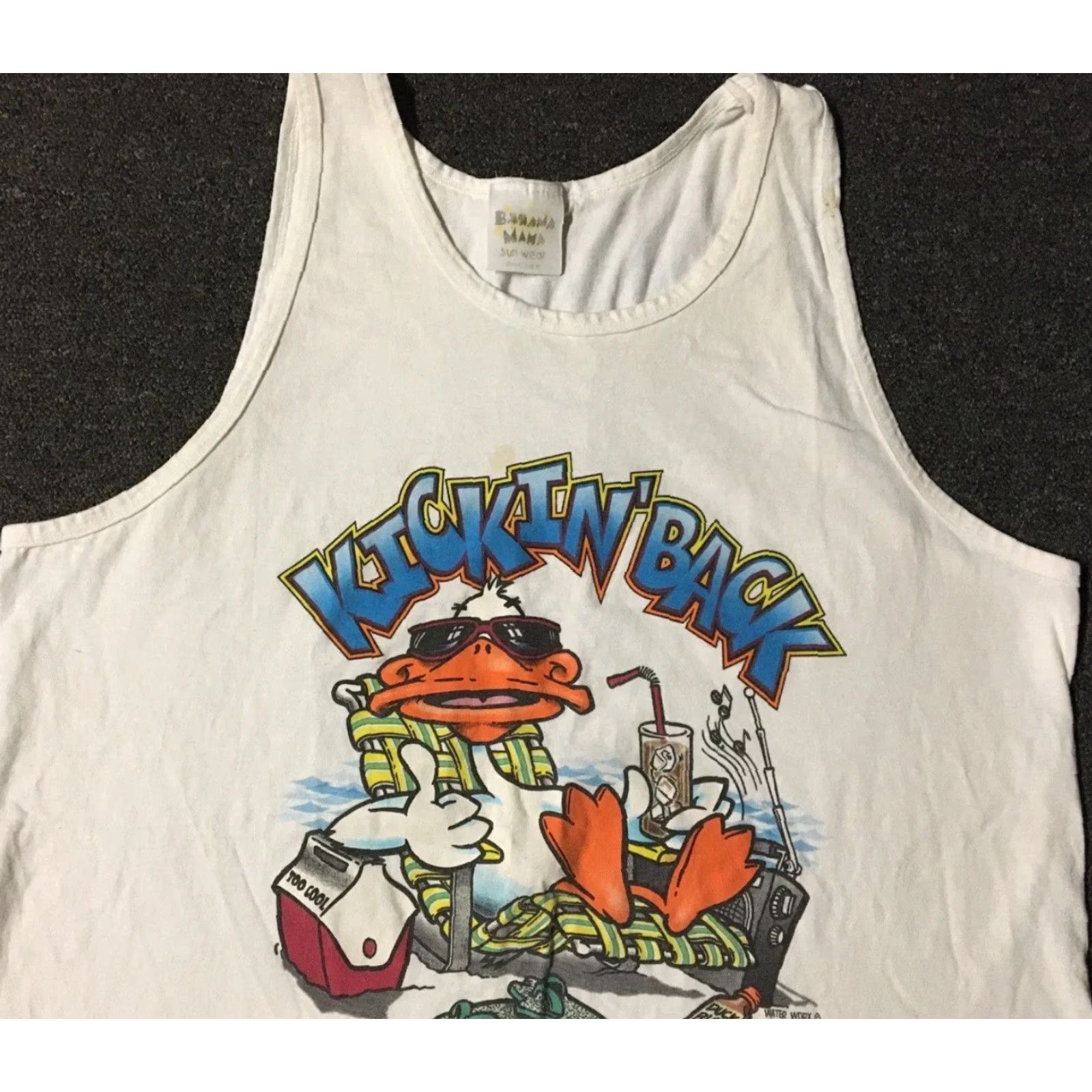 Vintage VINTAGE 90s Kickin Back Duck Faded Tank Top White L Surf Beach Funny Cartoon Size US L / EU 52-54 / 3 - 4 Thumbnail