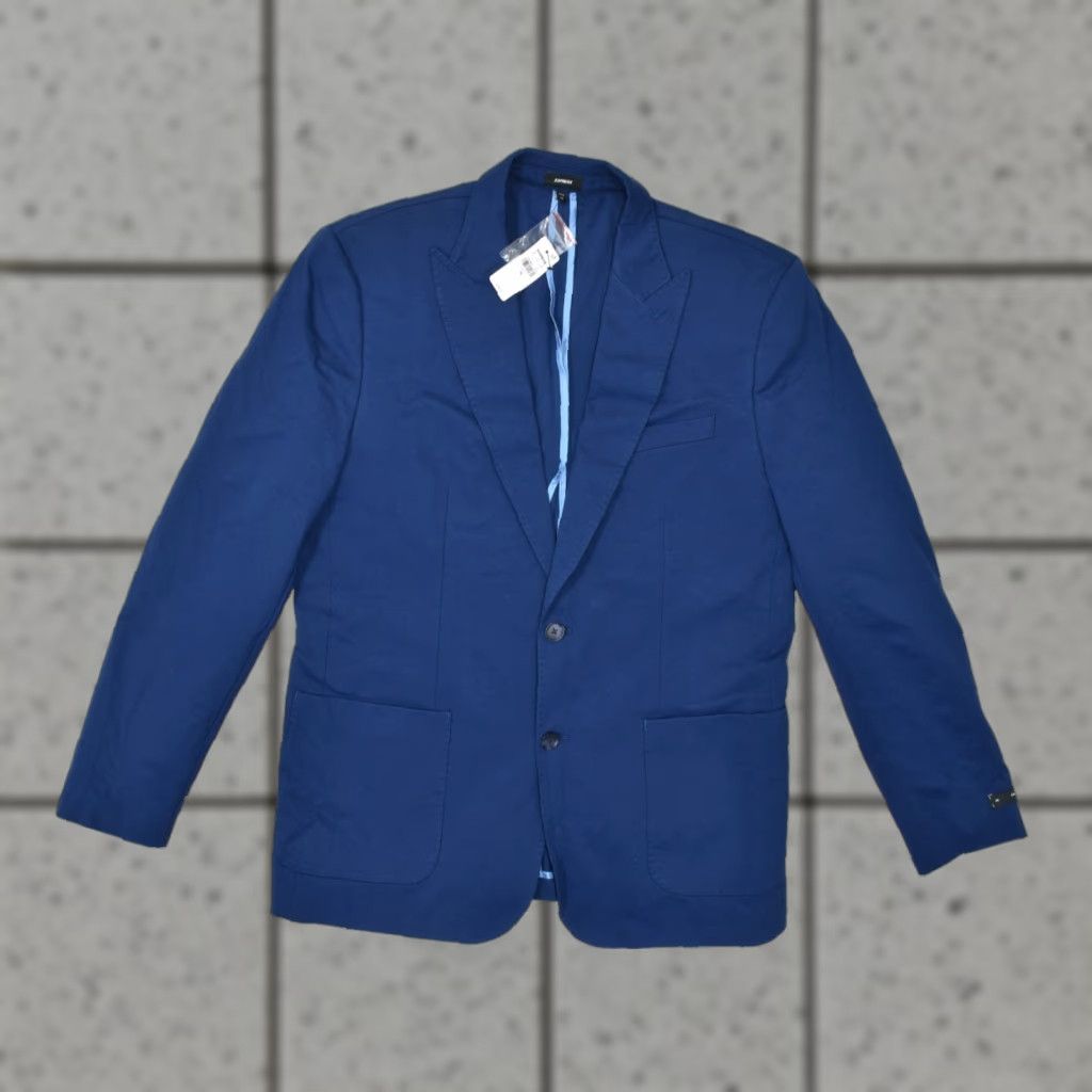 Express Express Men's Blazer 44L Slim Blue Peak Lapel Performance Cotton Stretch Jacket Size 44R - 1 Thumbnail