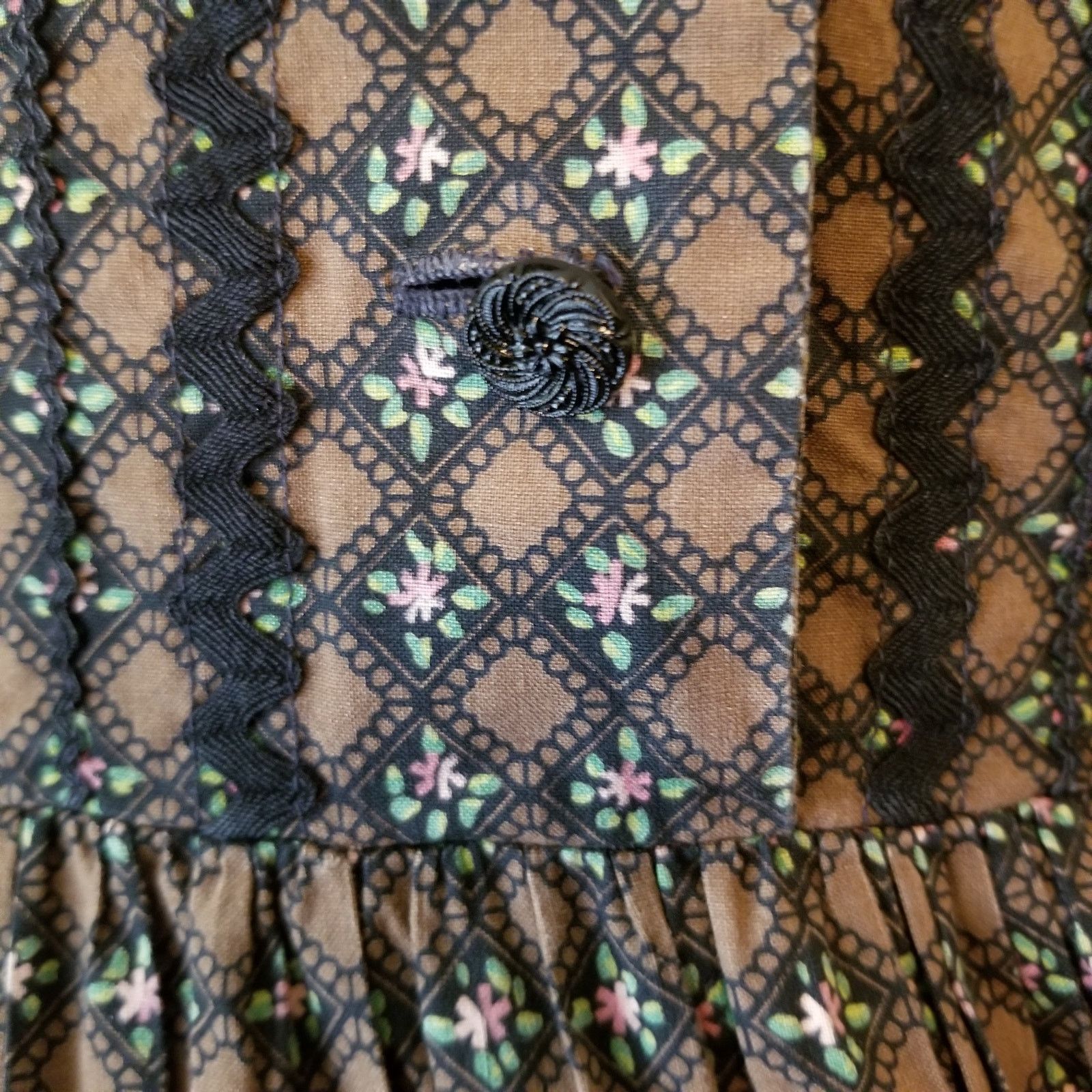 Vintage Vtg 50s 60s Patio Dress Circle Skirt Brown Black Prairie Size M / US 6-8 / IT 42-44 - 4 Thumbnail