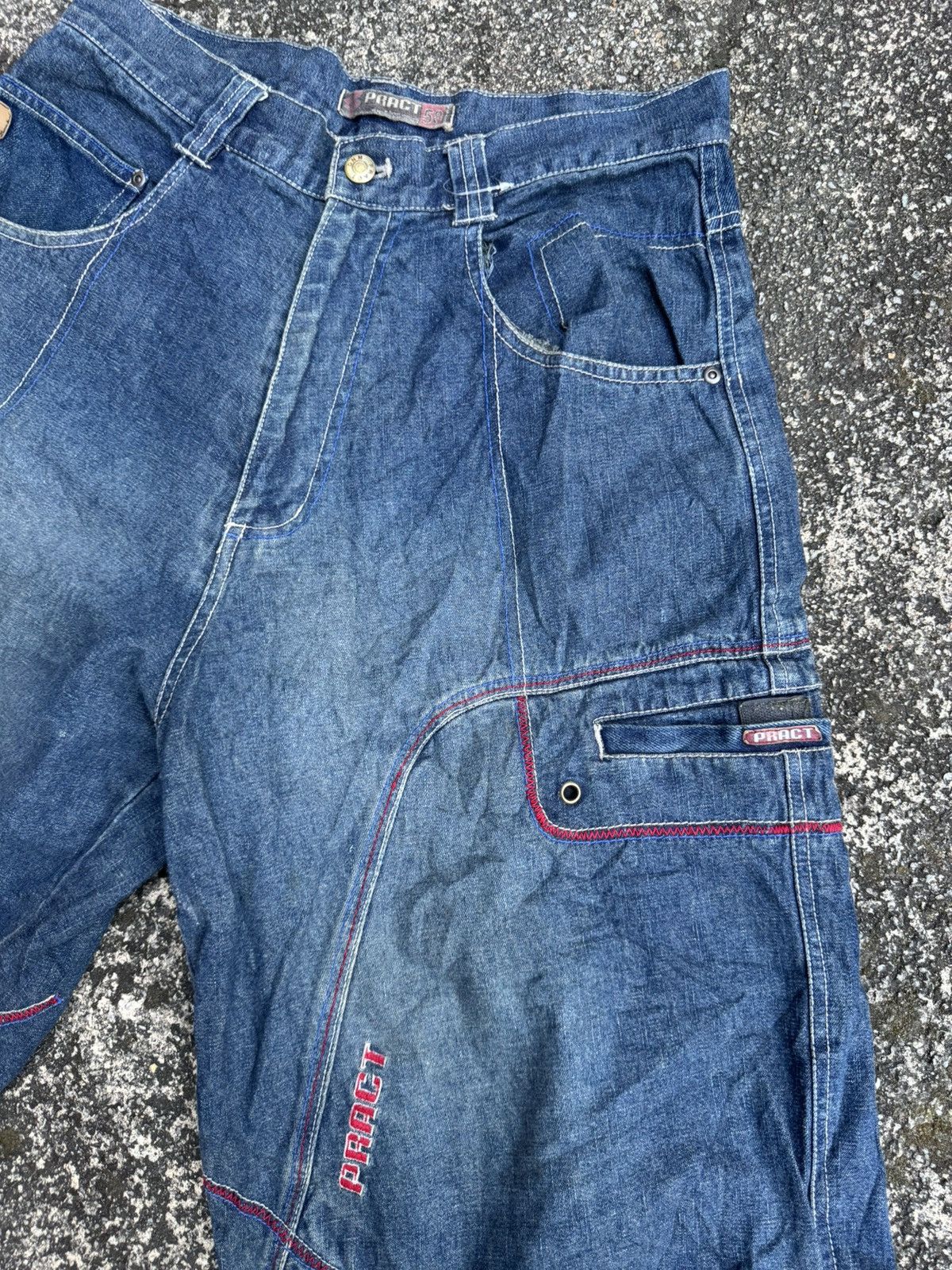 JNCO × Vintage VINTAGE BAGGY JORTS PRACT DENIM HIPHOP Y2K Size US 33 - 2 Thumbnail