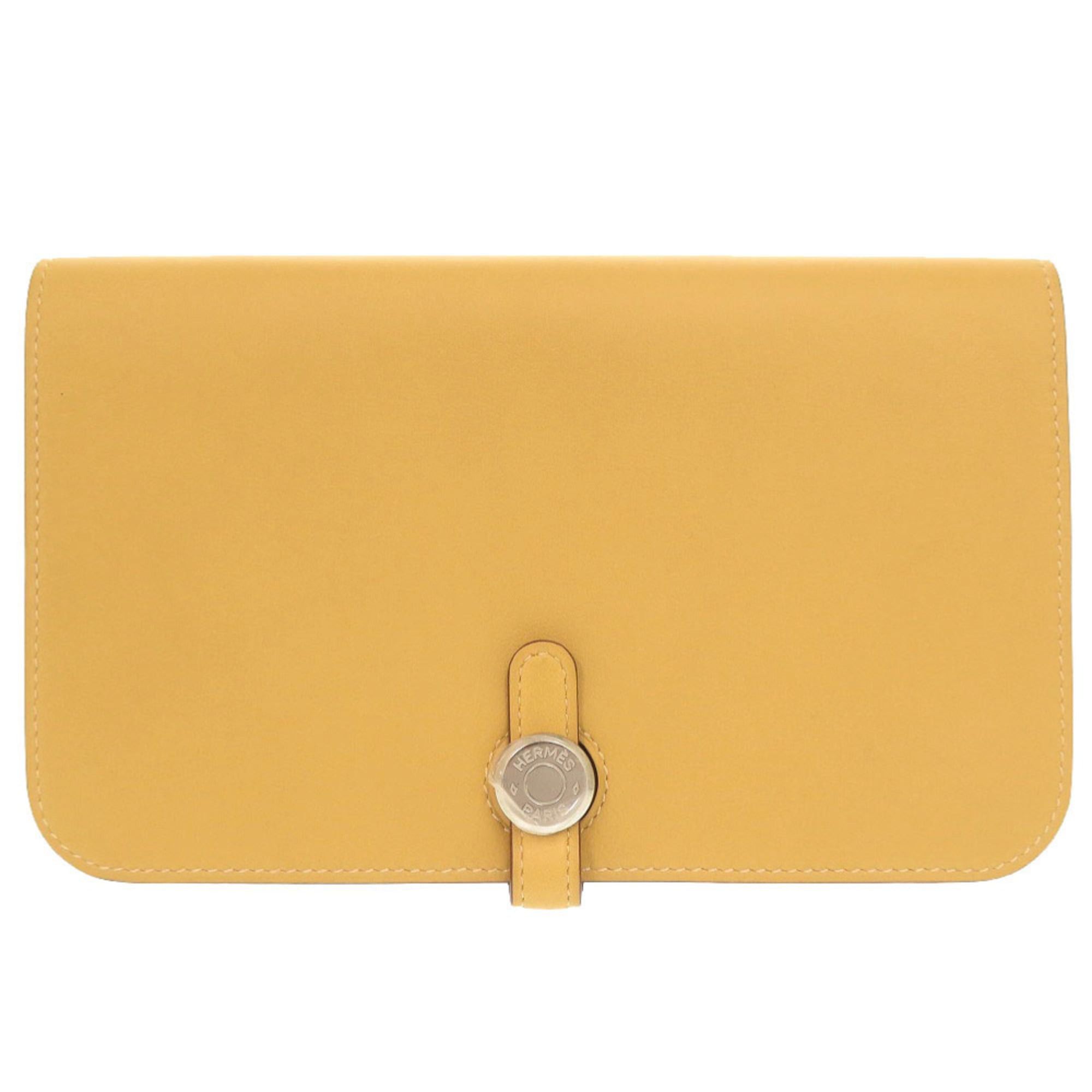 Hermes Unused Hermes Dogon GM wallet in Veau Swift leather, Jaune Ambre, silver hardware, X stamp (2016 production), yellow, 0325HERMES Size ONE SIZE - 1 Thumbnail