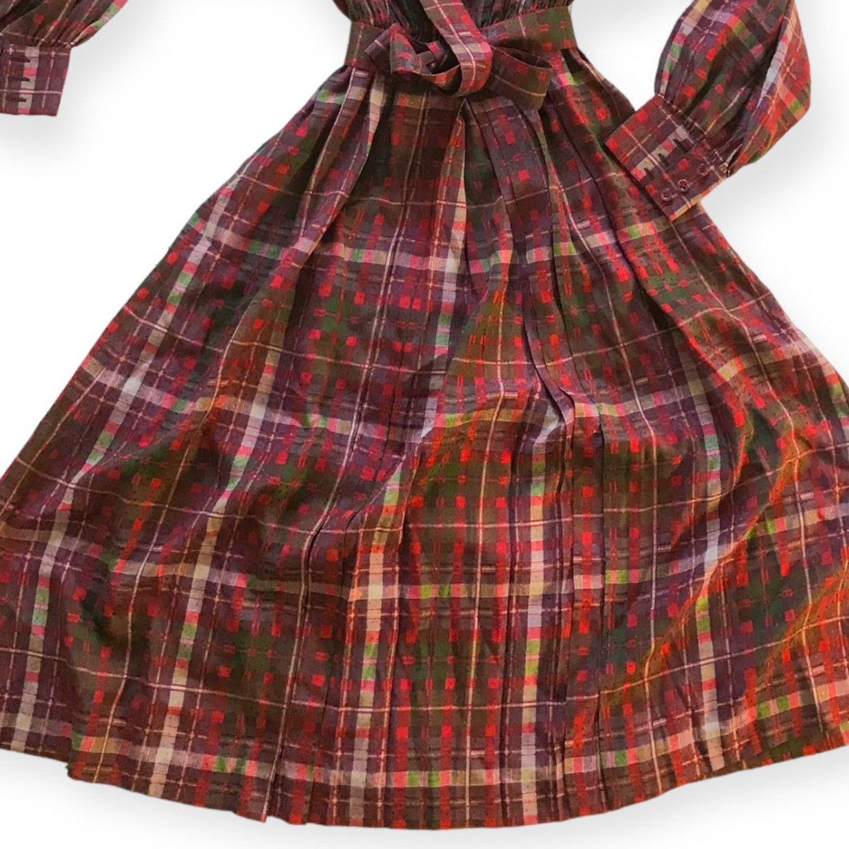Other 1980s Christian Aujard Plaid Silk Midi Dress Made in Italy Size S / US 4 / IT 40 - 7 Thumbnail