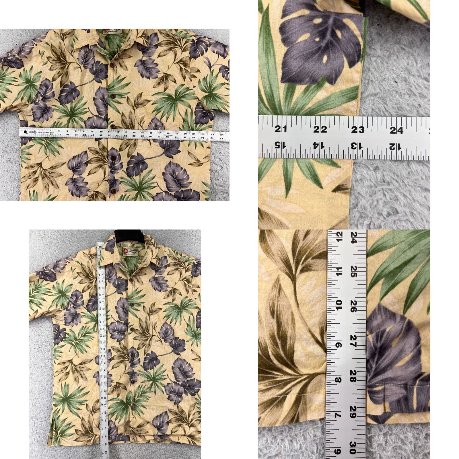 Hilo Hattie Hilo Hattie Mens Hawaiian Shirt Button-Up Short Sleeve Beige Green Palm Leaf Pattern 100% Cotton Regular M Juniors? No, Men. Size US M / EU 48-50 / 2 - 8 Thumbnail