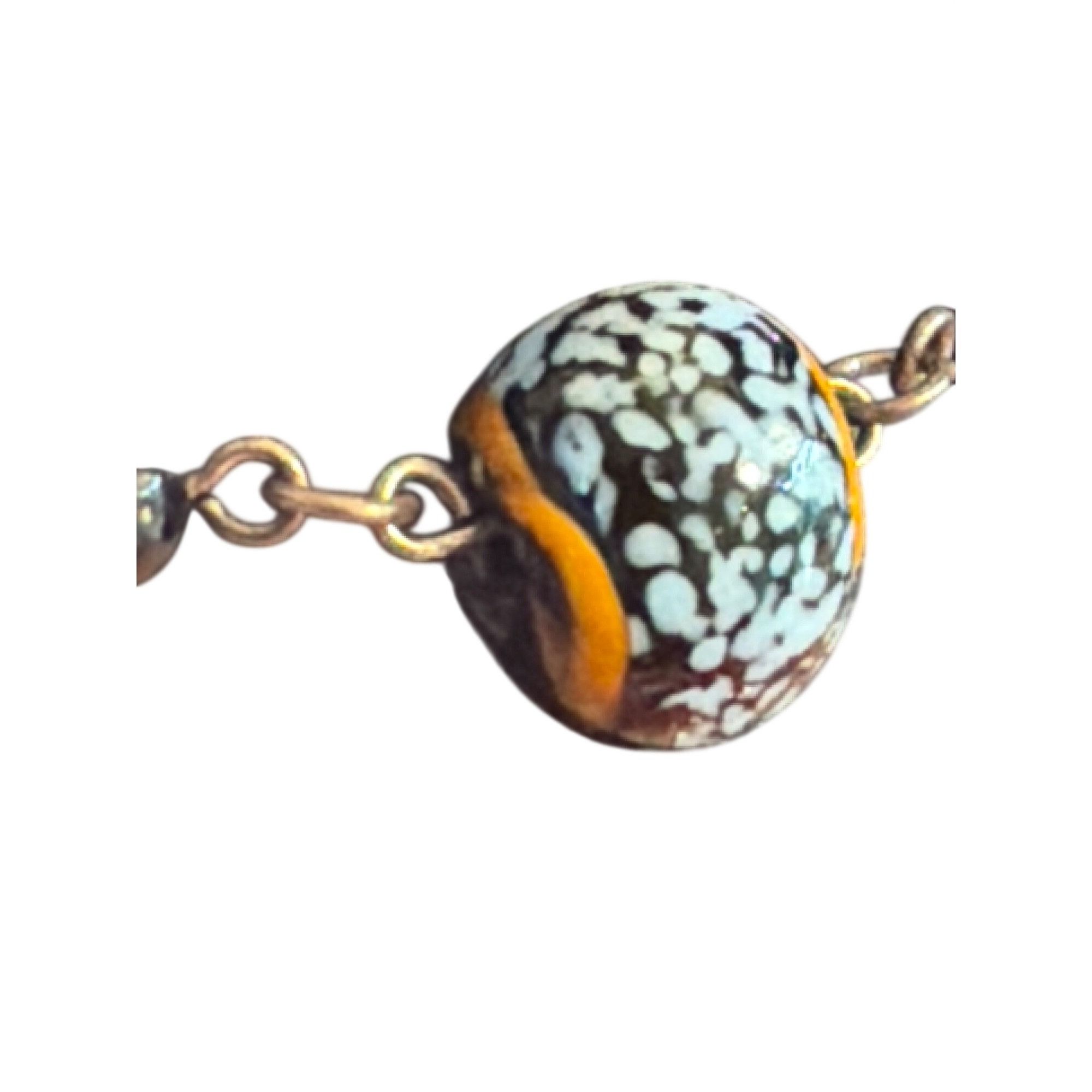 Other Lampwork Glass Bead Black Blue Bracelet Silver Tone Mottled Size ONE SIZE - 2 Thumbnail