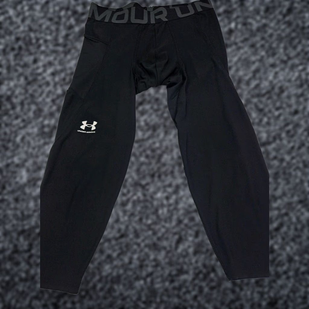 Under Armour Under Armour Mens Heat Gear Compression Pants Side Pocket L 20" #6733 Black Cat Solid Size US 33 - 1 Thumbnail