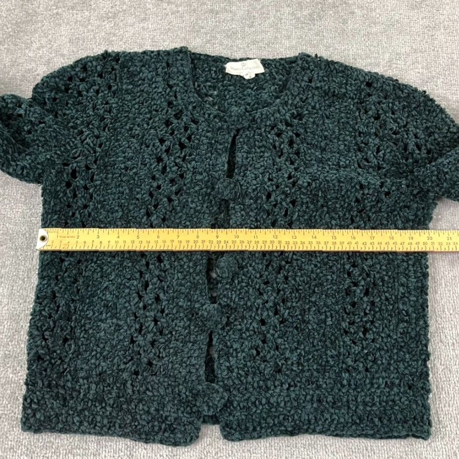 Vintage SHIRLEY CARACCIOLO Sweater Womens Large Cropped Open Crochet Pine Green Italy Size L / US 10 / IT 46 - 4 Thumbnail