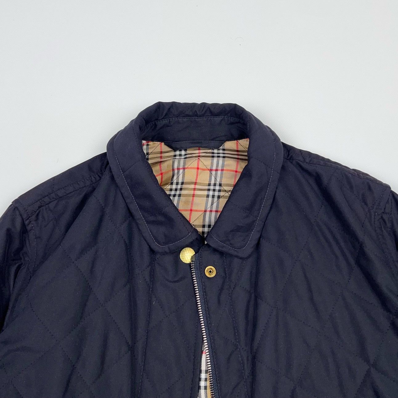 Burberry London Vintage Navy Nova Check Plaid Quilted Jacket