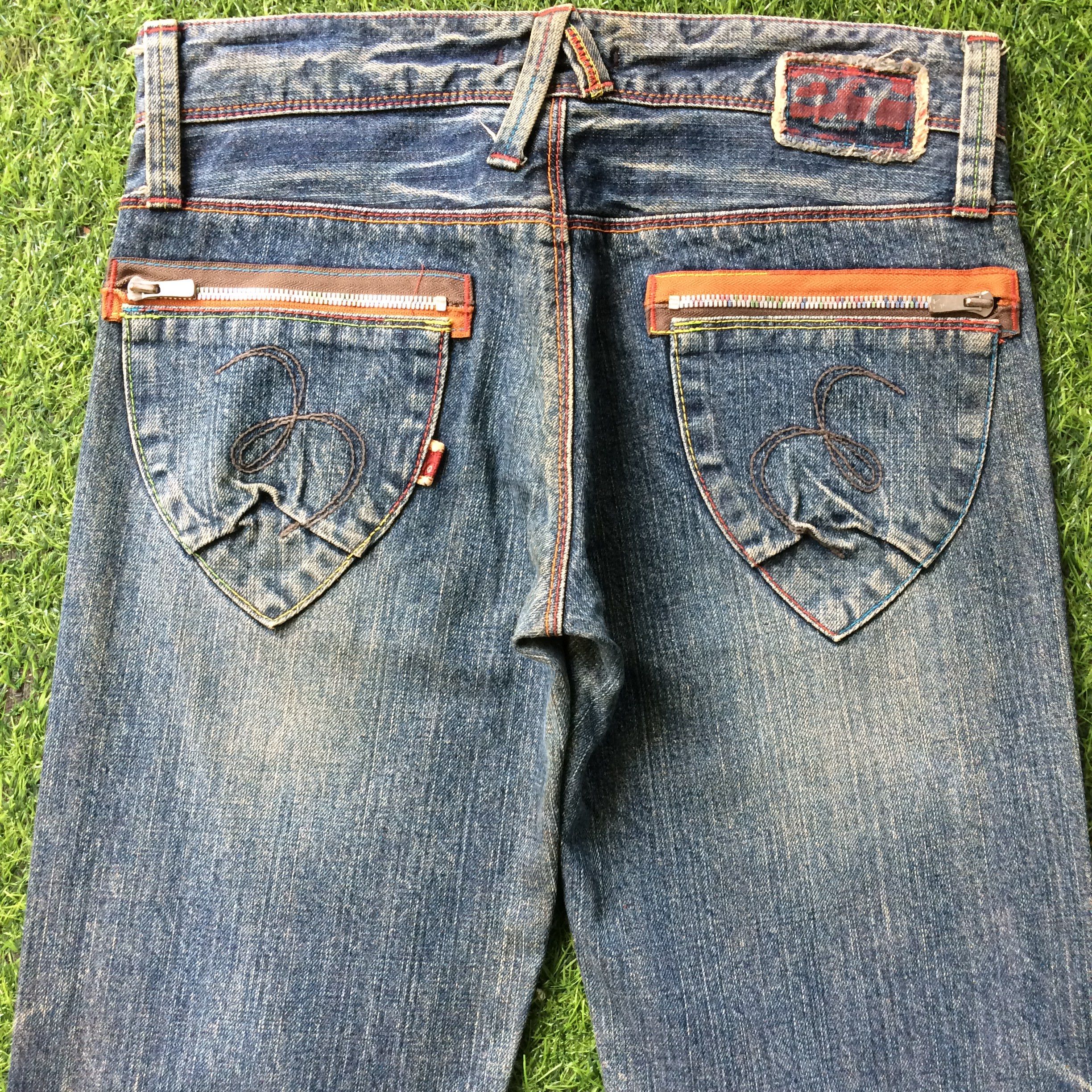 Designer Japanese Low Rise Distressed Flare Jeans #D-466 Size 29" - 4 Thumbnail