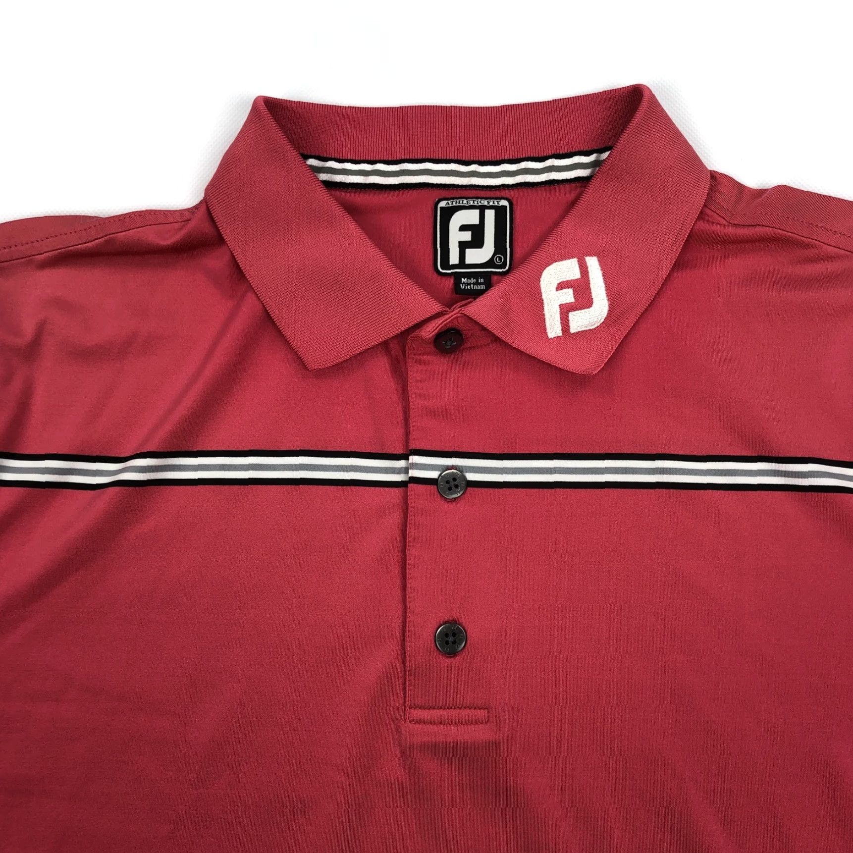 Footjoy FootJoy Mens Polo Shirt Golf Striped Pink Athletic Fit Short Sleeve Chest 45-46 L Regular Size Large Tour Collar Size US L / EU 52-54 / 3 - 2 Thumbnail