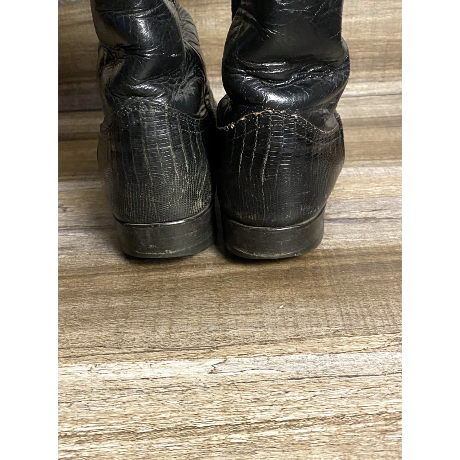 Justin Boots Justin Boots Western Cowboy Boots Womens 6B Black Leather Lizard USA Made 3733 Size US 6 / IT 36 - 7 Thumbnail