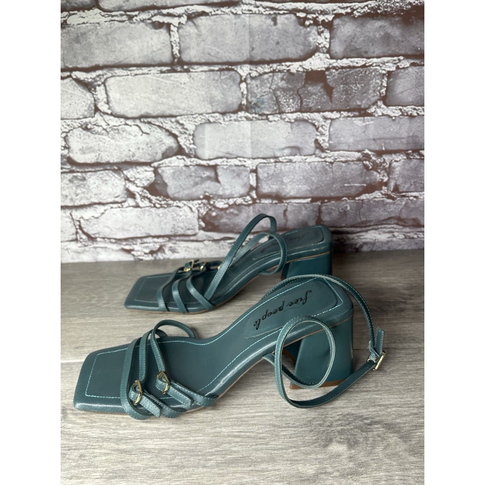Free People Free People Niki Oasis Teal Blue Leather Strappy Block Heel Size US 8 / IT 38 - 19 Thumbnail