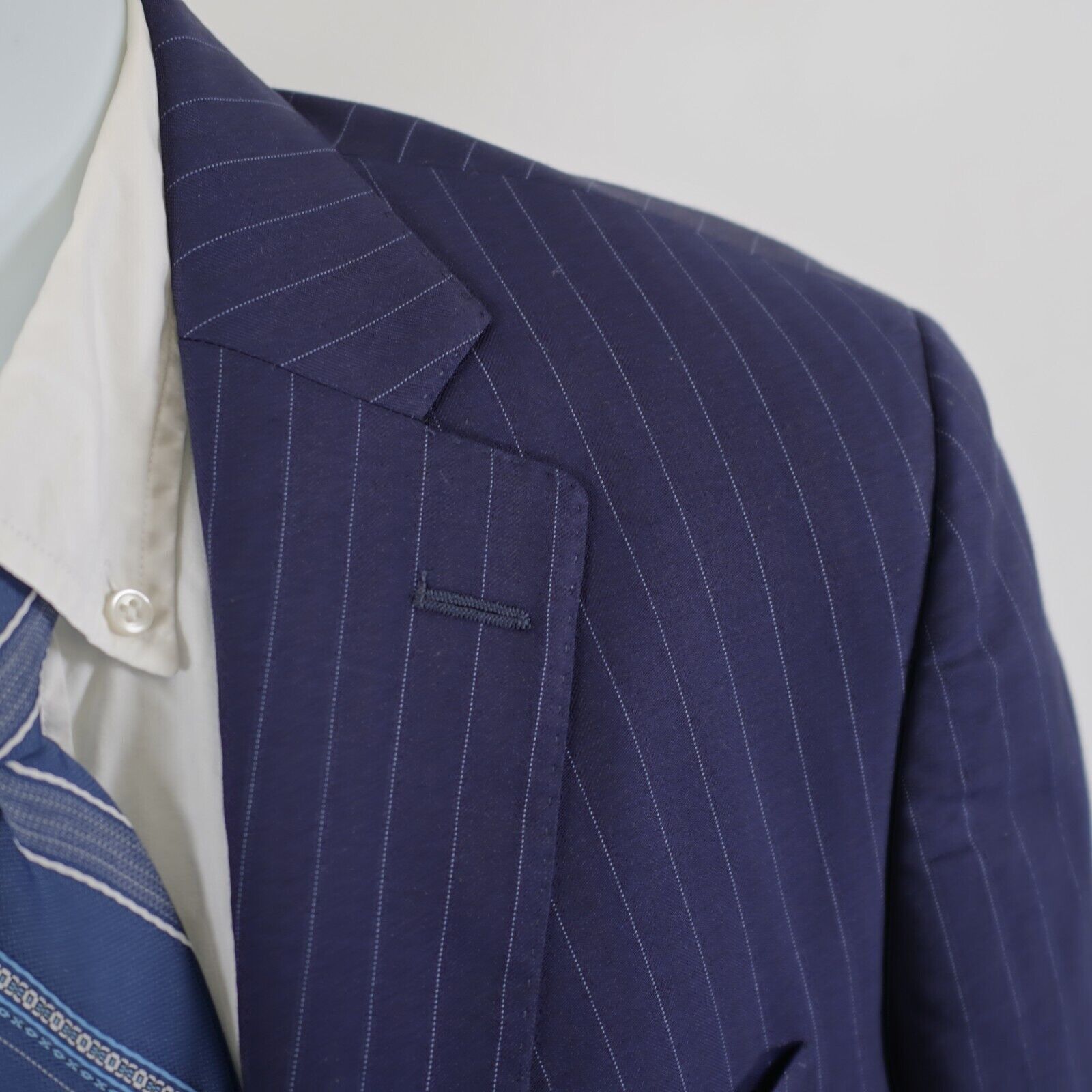 Peter Millar Peter Millar Blue Wool Striped Suit Jacket 38R 2 Button Tagg Size 38R - 2 Thumbnail