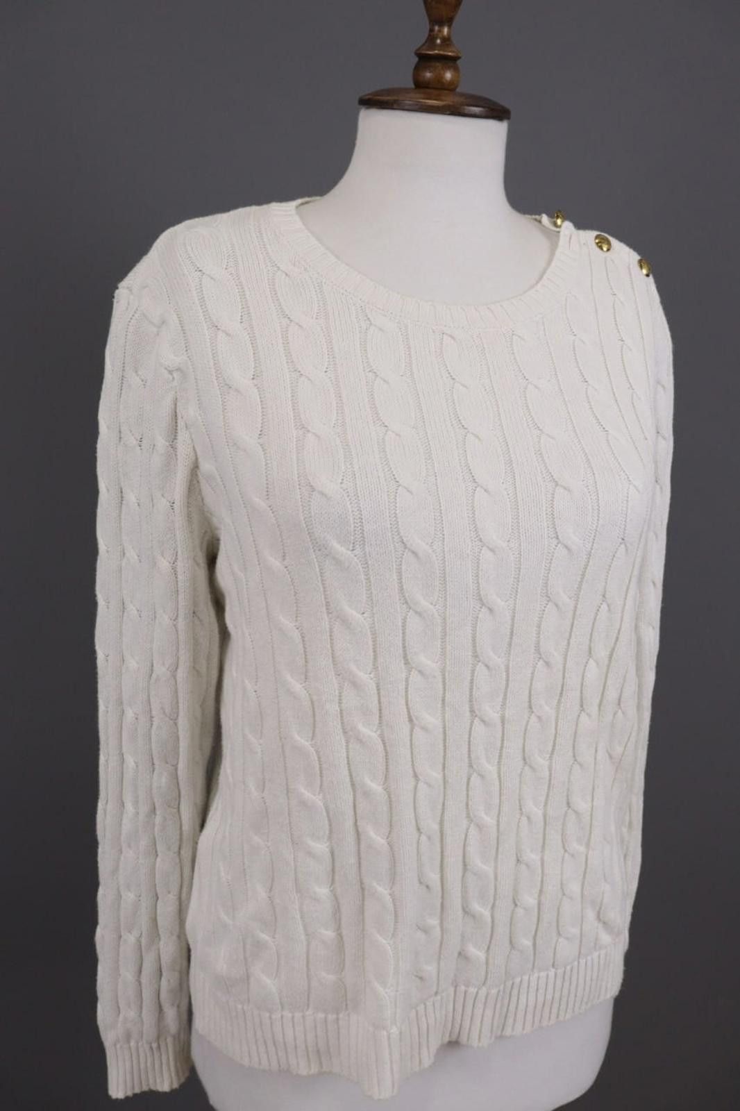 Lauren Ralph Lauren Lauren Ralph Lauren White Cable Knit Sweater Size L Size L / US 10 / IT 46 - 6 Thumbnail
