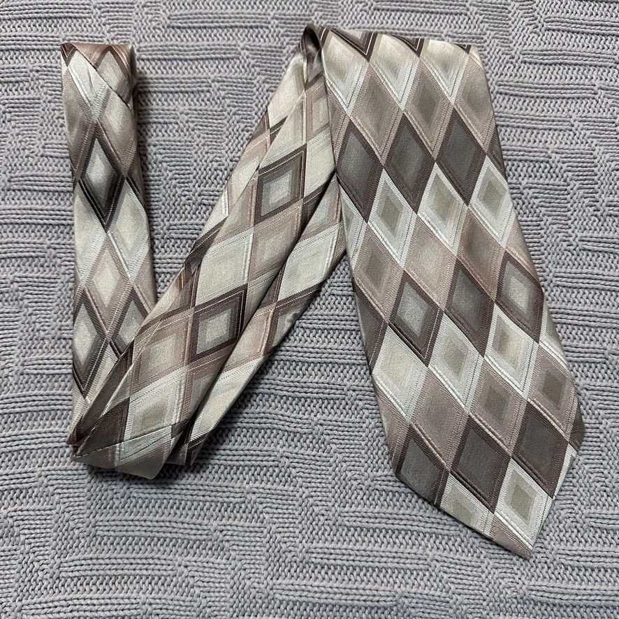 Vintage Vintage Enzo Brunatti bronze diamond geometric silk tie Size ONE SIZE - 1 Thumbnail