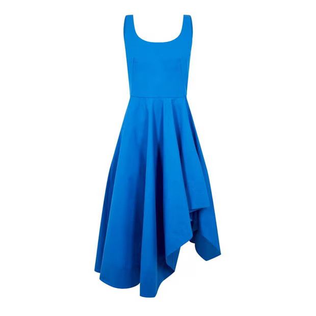 o1g2r1mq0824 Asymmetric Draped Midi Dress in Blue