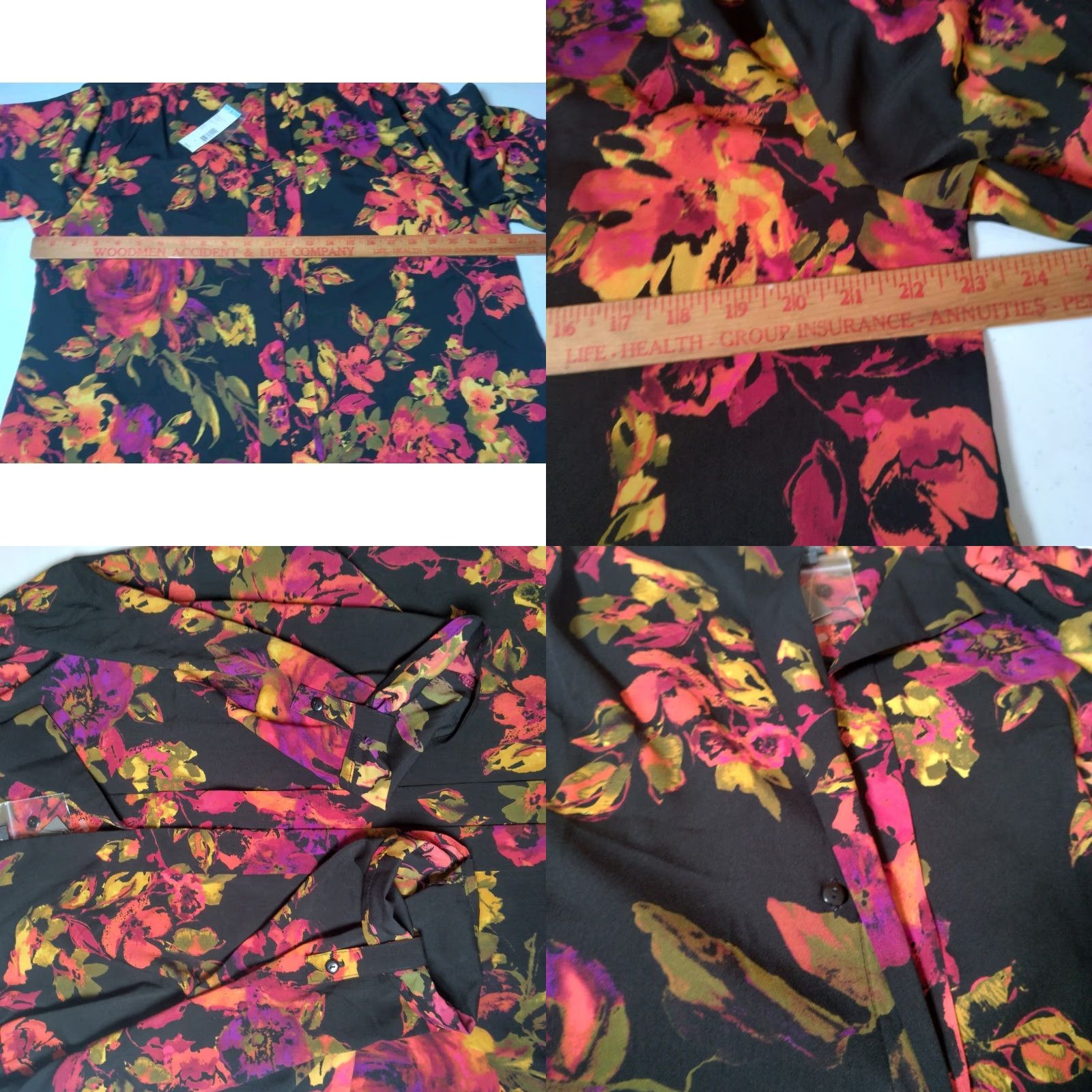 Vintage Covington Blouse Shirt 1X Plus Size Woman Floral 3/4 Roll Tab Sleeve Black Pink Salmon Size XL / US 12-14 / IT 48-50 - 8 Thumbnail