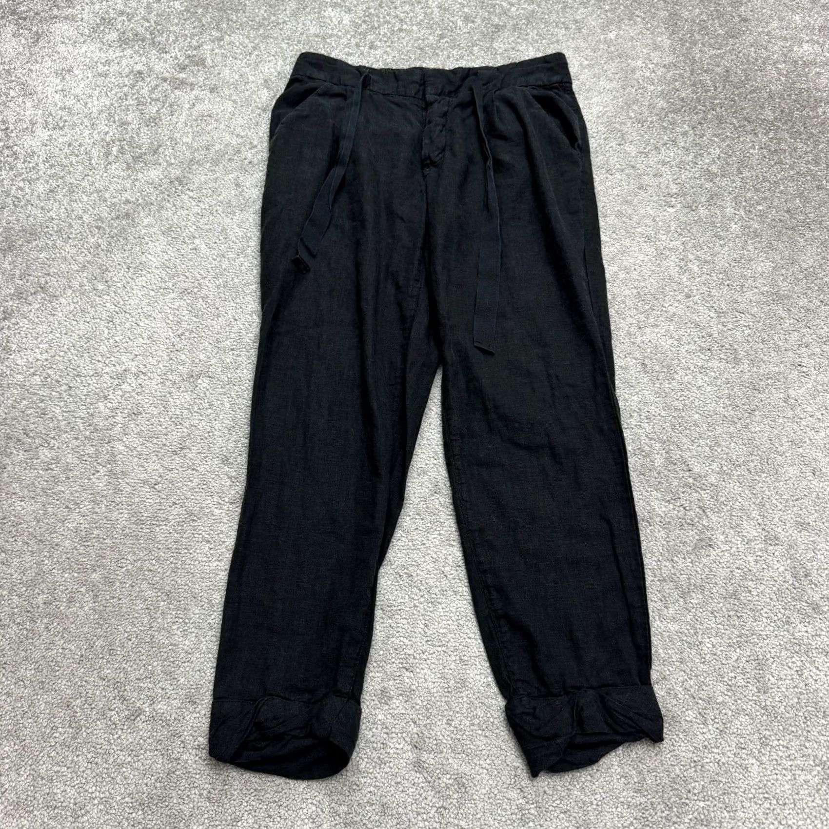Free People Free People Pants Cropped Linen Blend Black Mid Rise 2 Womens Casual Boho Size 26" / US 2 / IT 38 - 2 Thumbnail