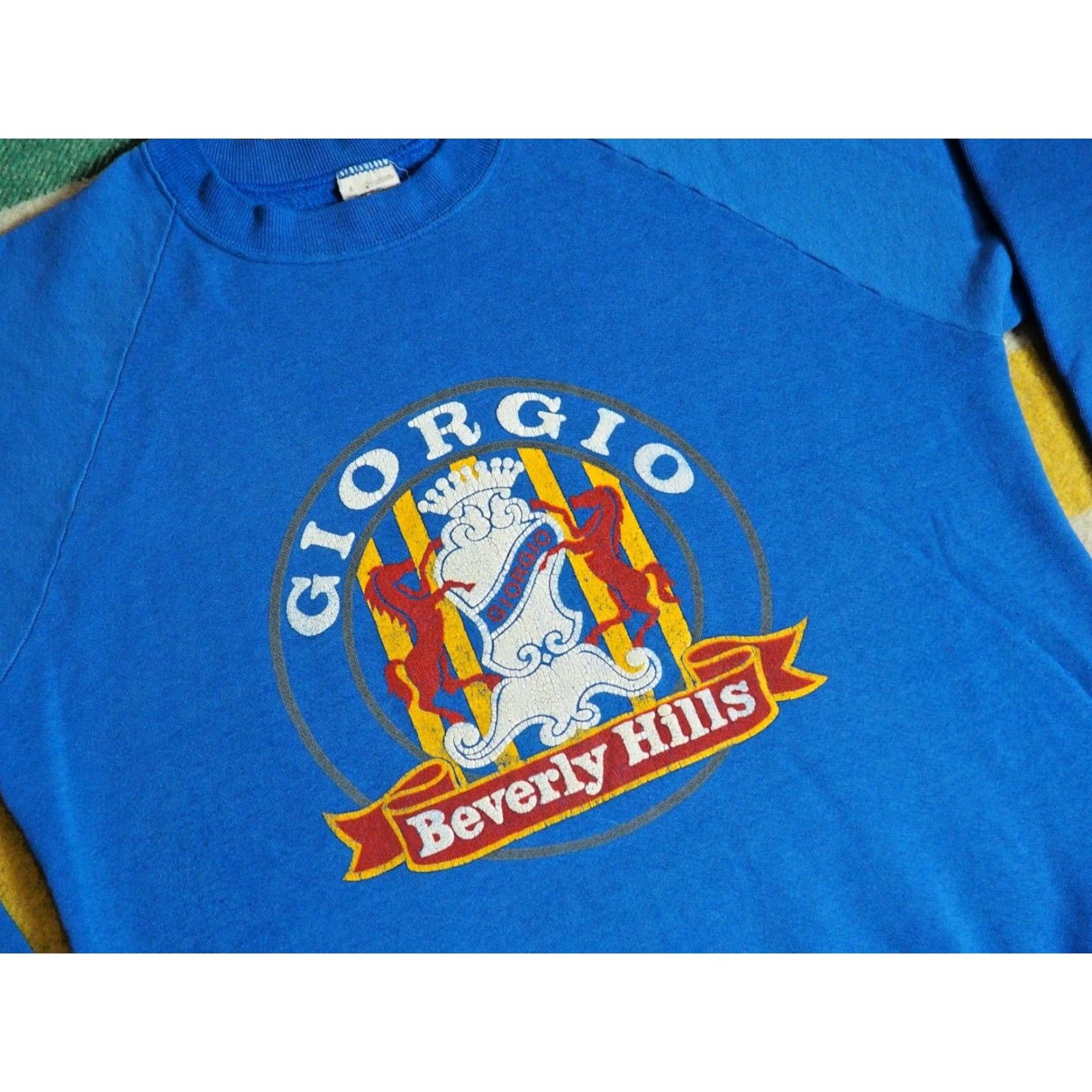 Fruit Of The Loom VINTAGE Fruit of the Loom Pullover Sweatshirt M Blue 90s Cash? Logo? 80s 90s GIORGIO Beverly Hills Fade USA Size US M / EU 48-50 / 2 - 4 Thumbnail