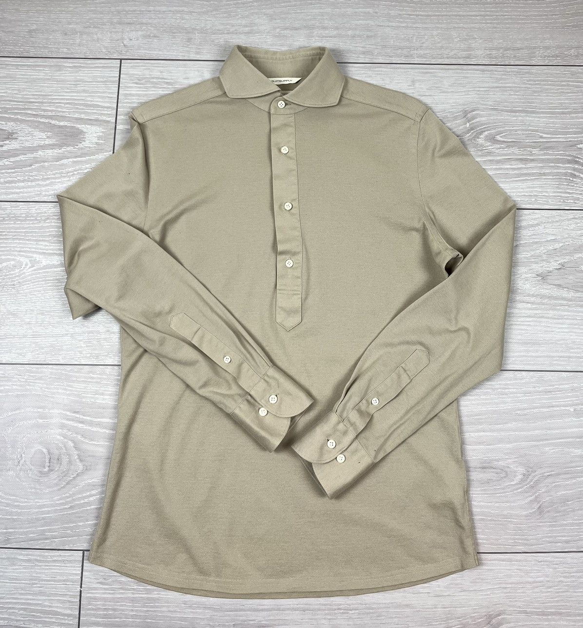 Suitsupply Suitsupply Beige Cotton 1/4 Button Shirt M Size US M / EU 48-50 / 2 - 2 Thumbnail