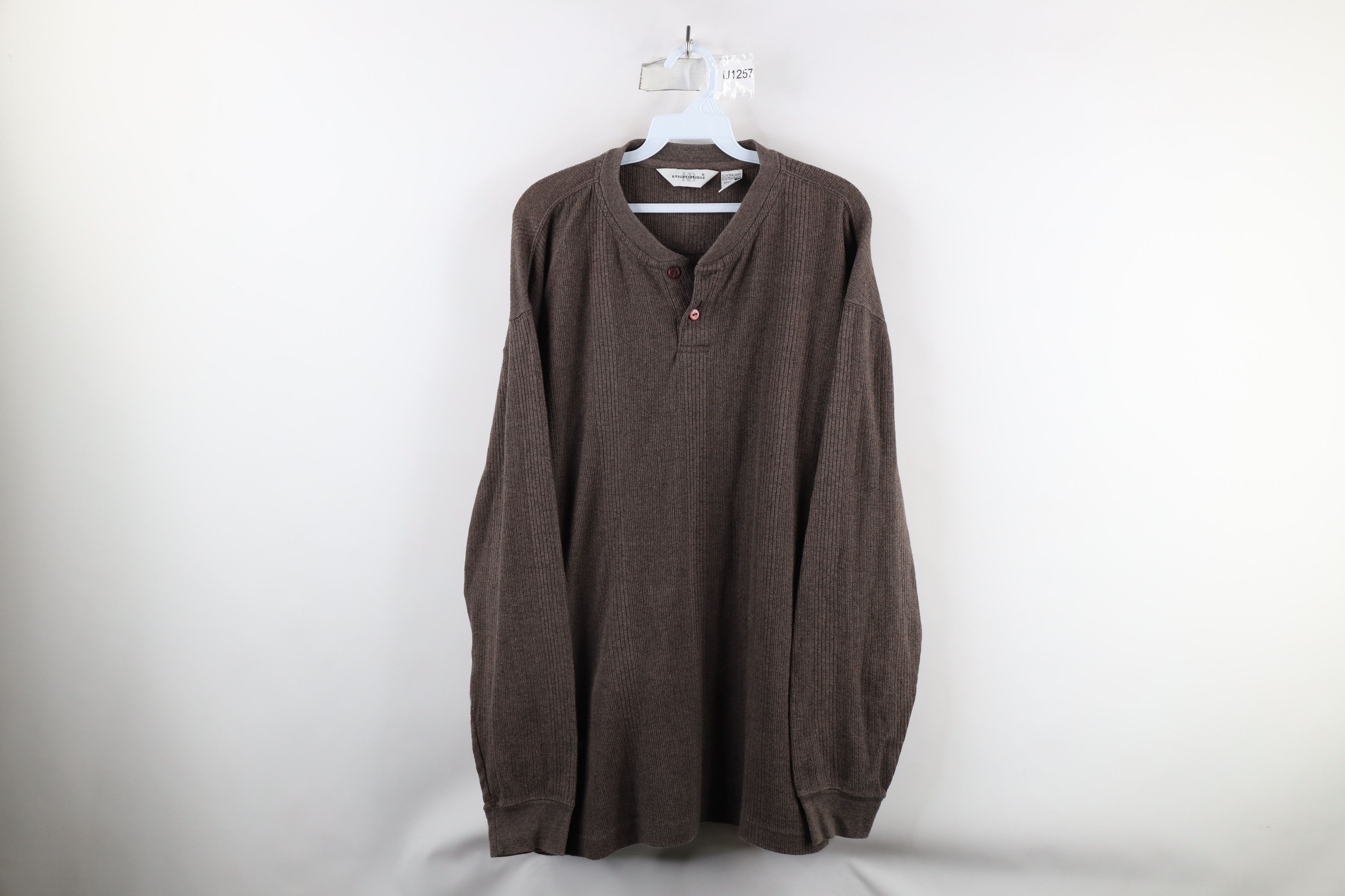 Vintage Vintage 90s Streetwear Knit Long Sleeve Henley T-Shirt Brown Size US XL / EU 56 / 4 - 1 Thumbnail