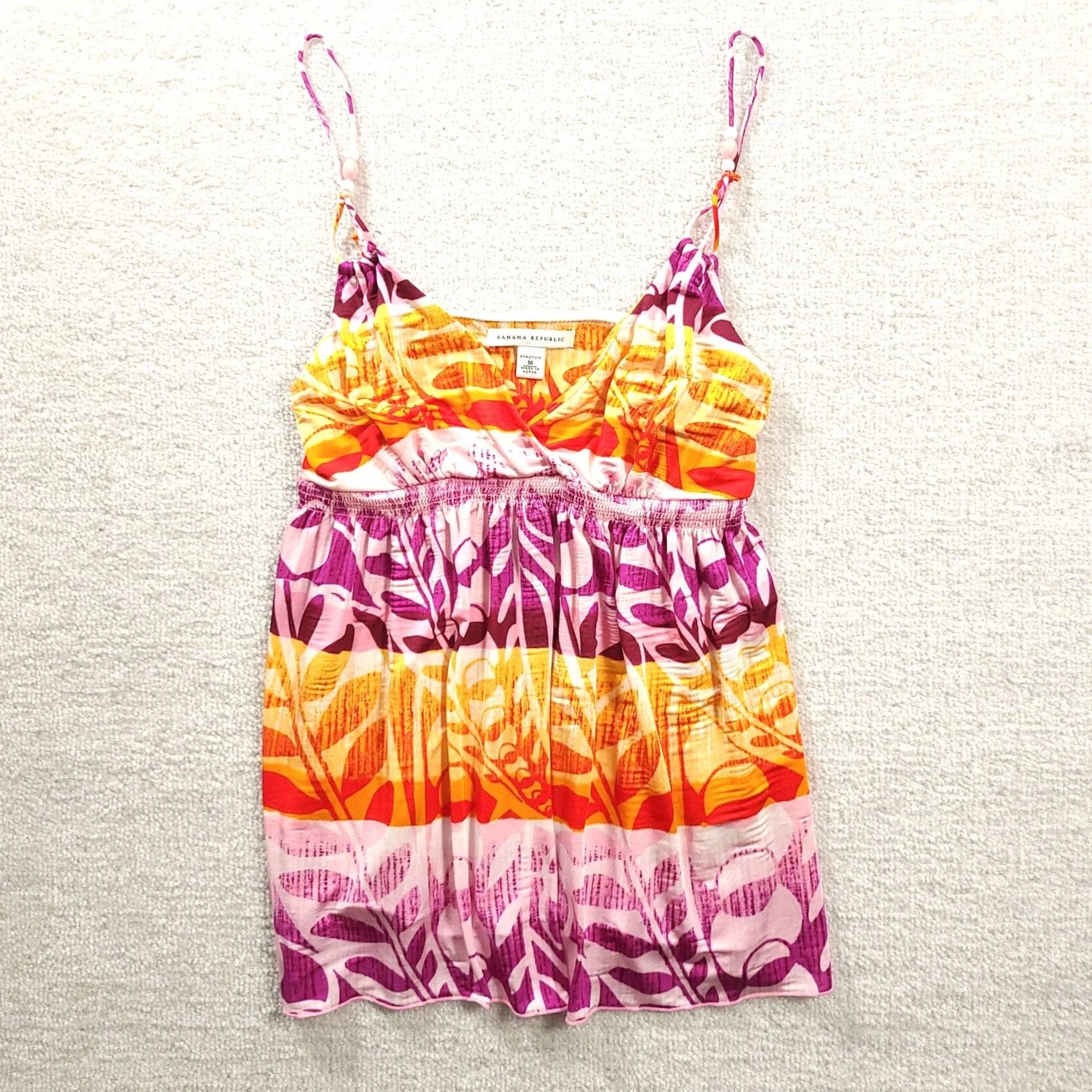 Banana Republic Banana Republic Spaghetti Strap Top Size M Orange Purple Floral Striped Women's Size M / US 6-8 / IT 42-44 - 2 Thumbnail