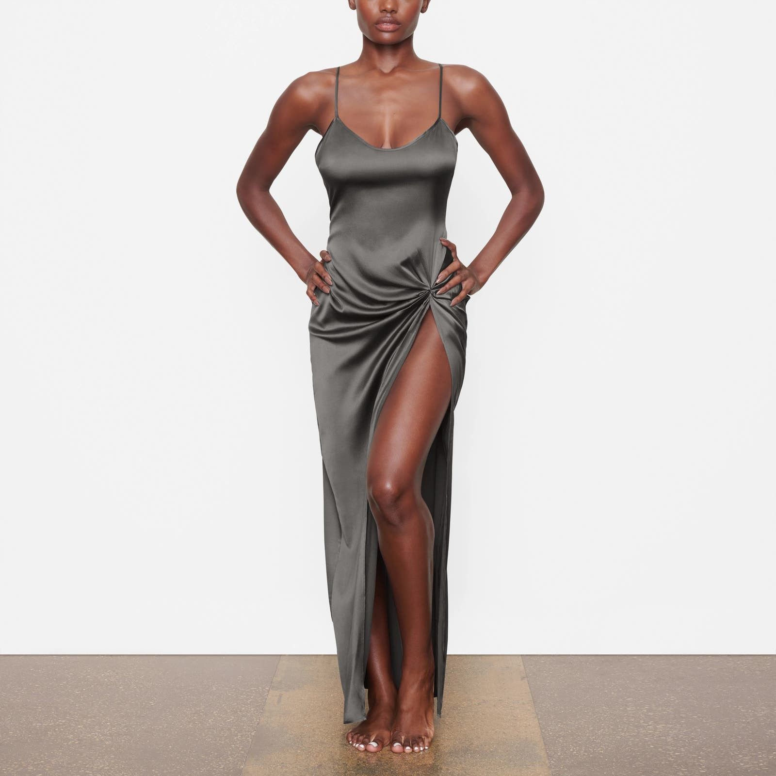 Image of Skims High Slit Slip Dress in Gunmetal, Women's (Size XL)