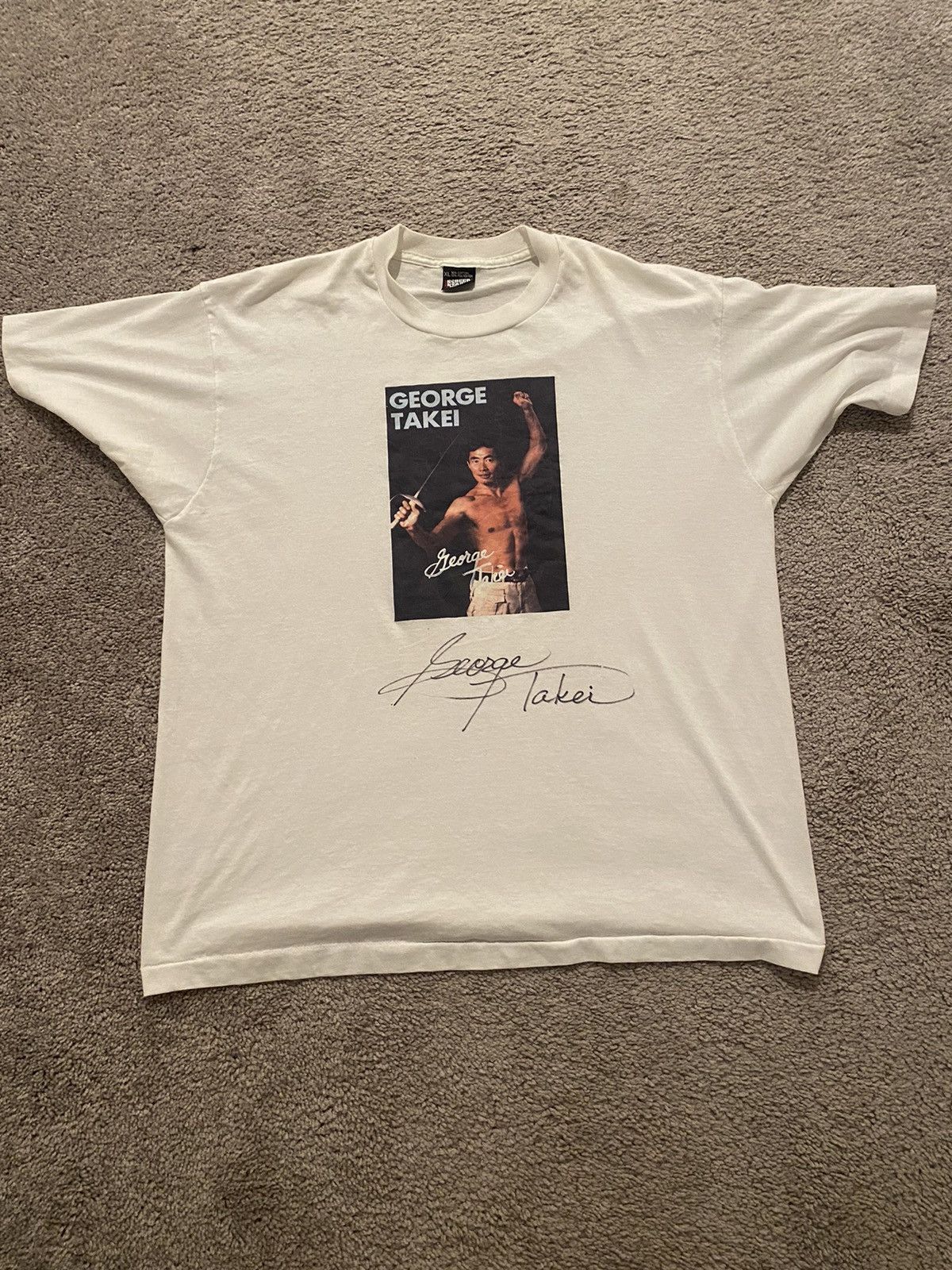 image of Vintage Screen Stars George Takei Signed Autograph Shirt Size XL in White, Men's