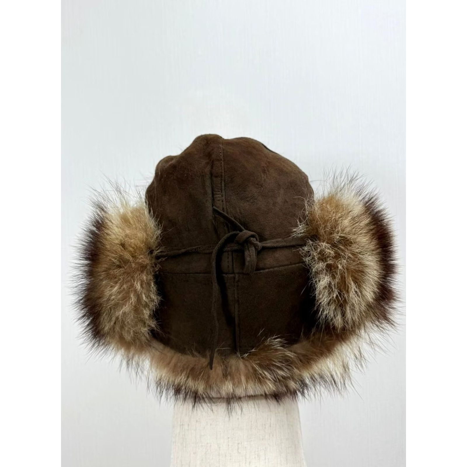 Vintage Vintage Italian Leather Trapper Hat - Real Fur Sheepskin Bomber Caps, Ear Flap, 1 Size, Brown, Men, Winter/Fall, Solid Pattern Size ONE SIZE - 6 Thumbnail