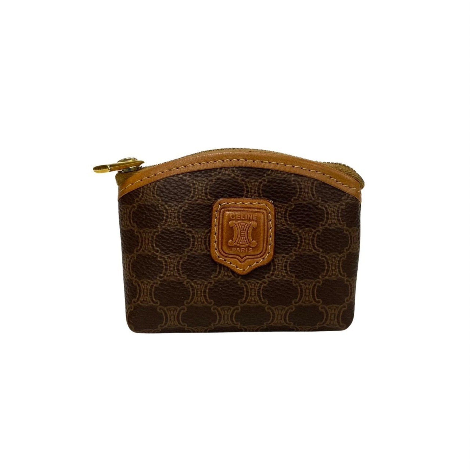 image of Celine Macadam Blason Triomphe Pattern Leather Coin Case Purse Pouch Brown 58226, Women's