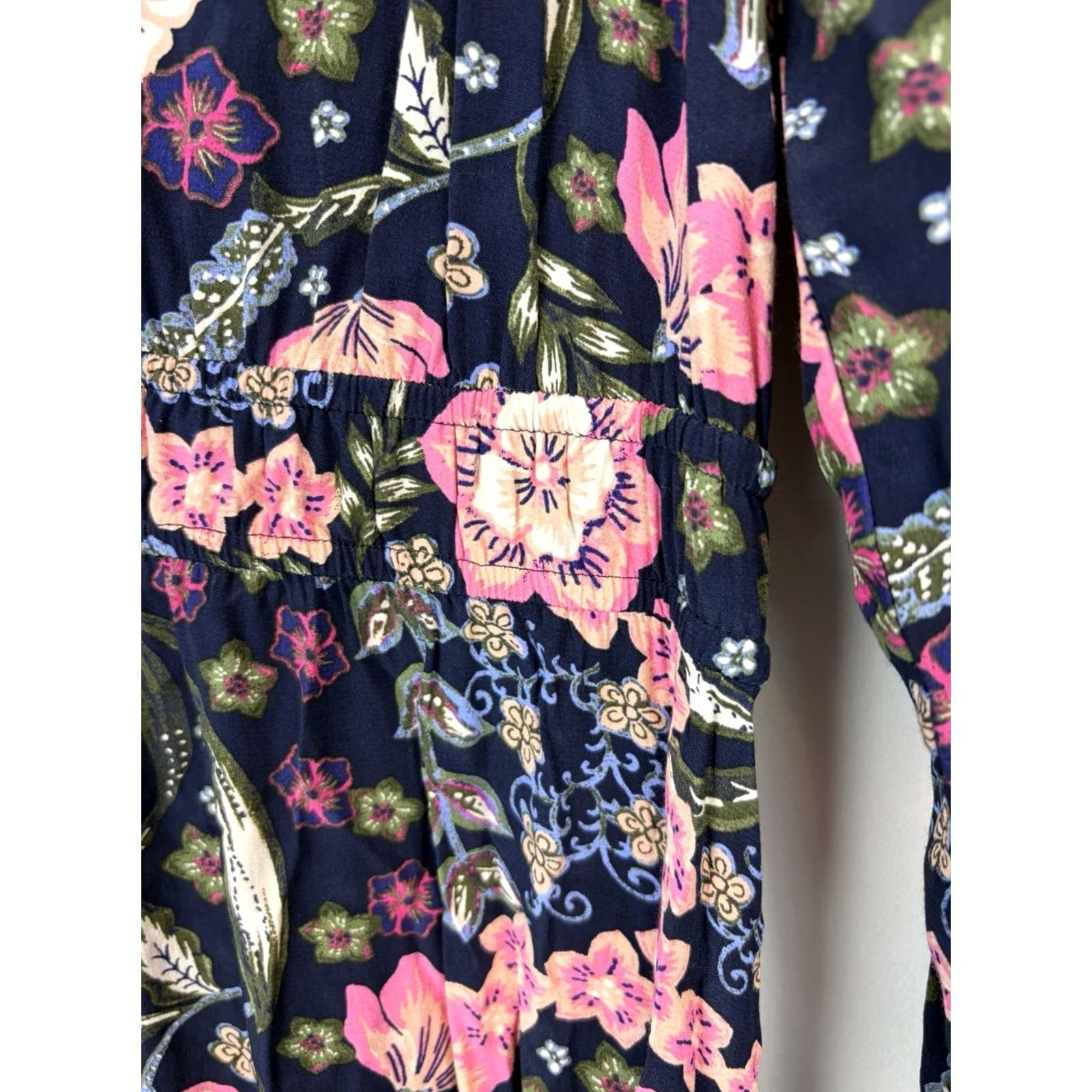 Loft LOFT Maxi Dress Womens Small Navy Blue Pink Floral Tiered Peasant Boho Prairie Size S / US 4 / IT 40 - 7 Thumbnail