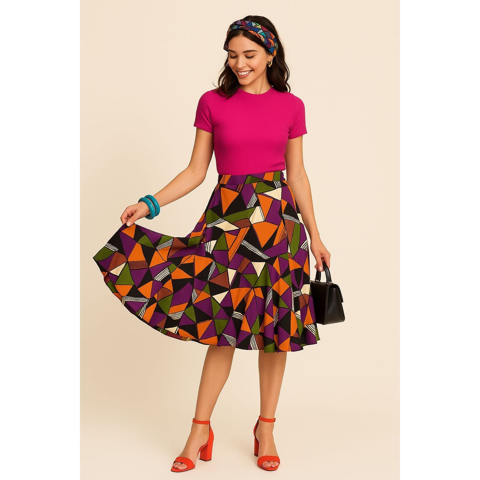 Other Briggs New York Vintage Inspired Geometric Flare Skirt Abstr Size 34" / US 12 / IT 48 - 2 Thumbnail