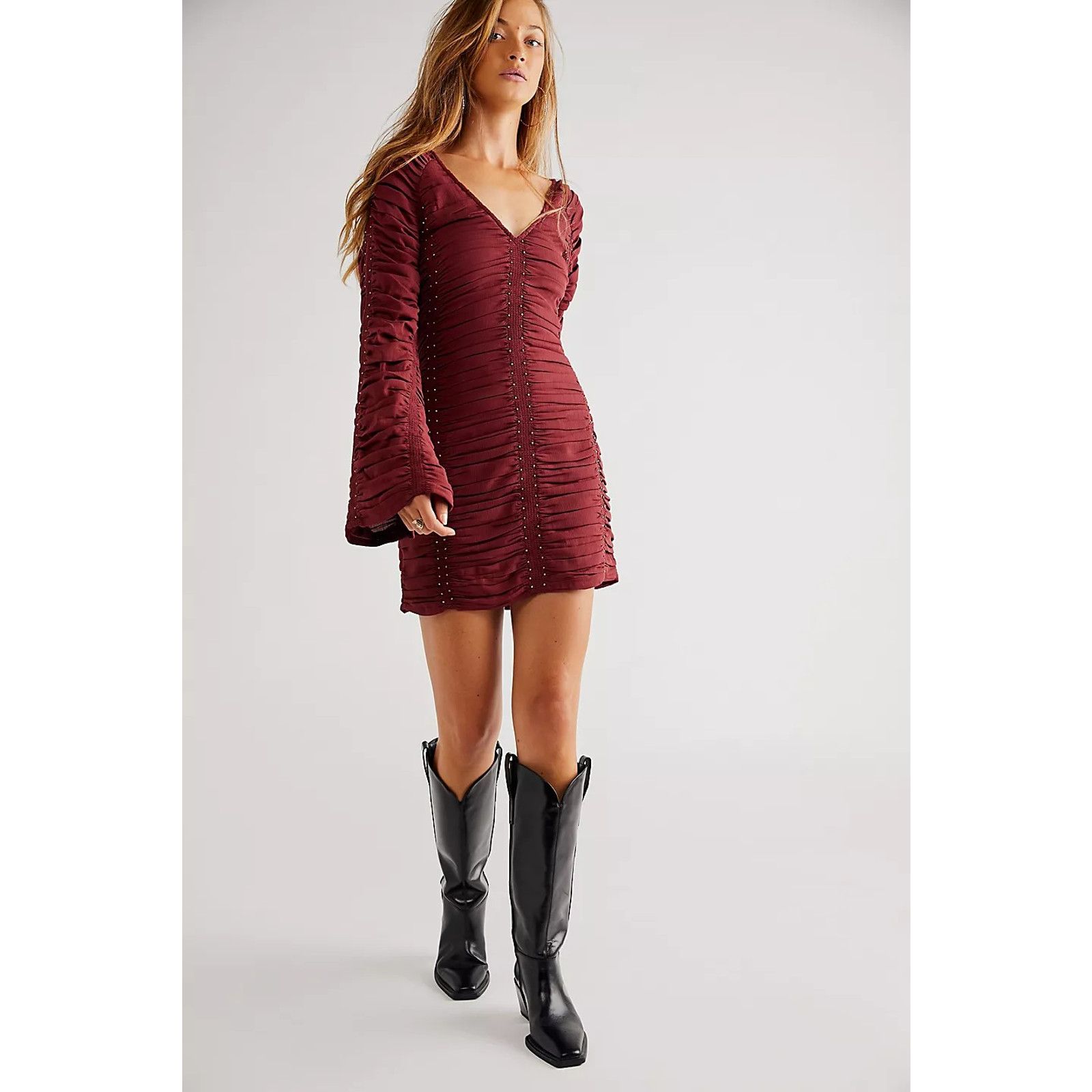 Free People New FREE PEOPLE Western Romance Mini Dress $448 SIZE 4 Red Size S / US 4 / IT 40 - 1 Thumbnail