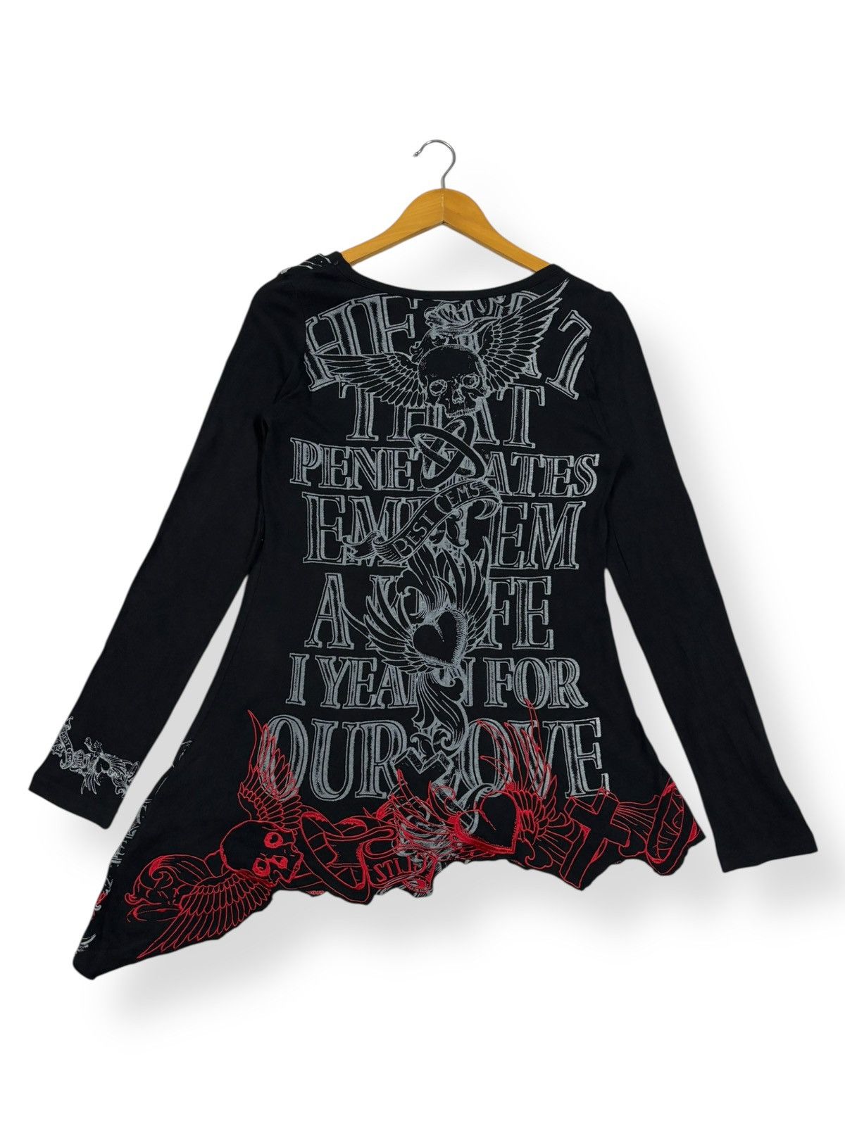 If Six Was Nine Glitz Red Embroidery Asymmetrical Hem Punk Long Sleeve Tees Size US XS / EU 42 / 0 - 4 Thumbnail