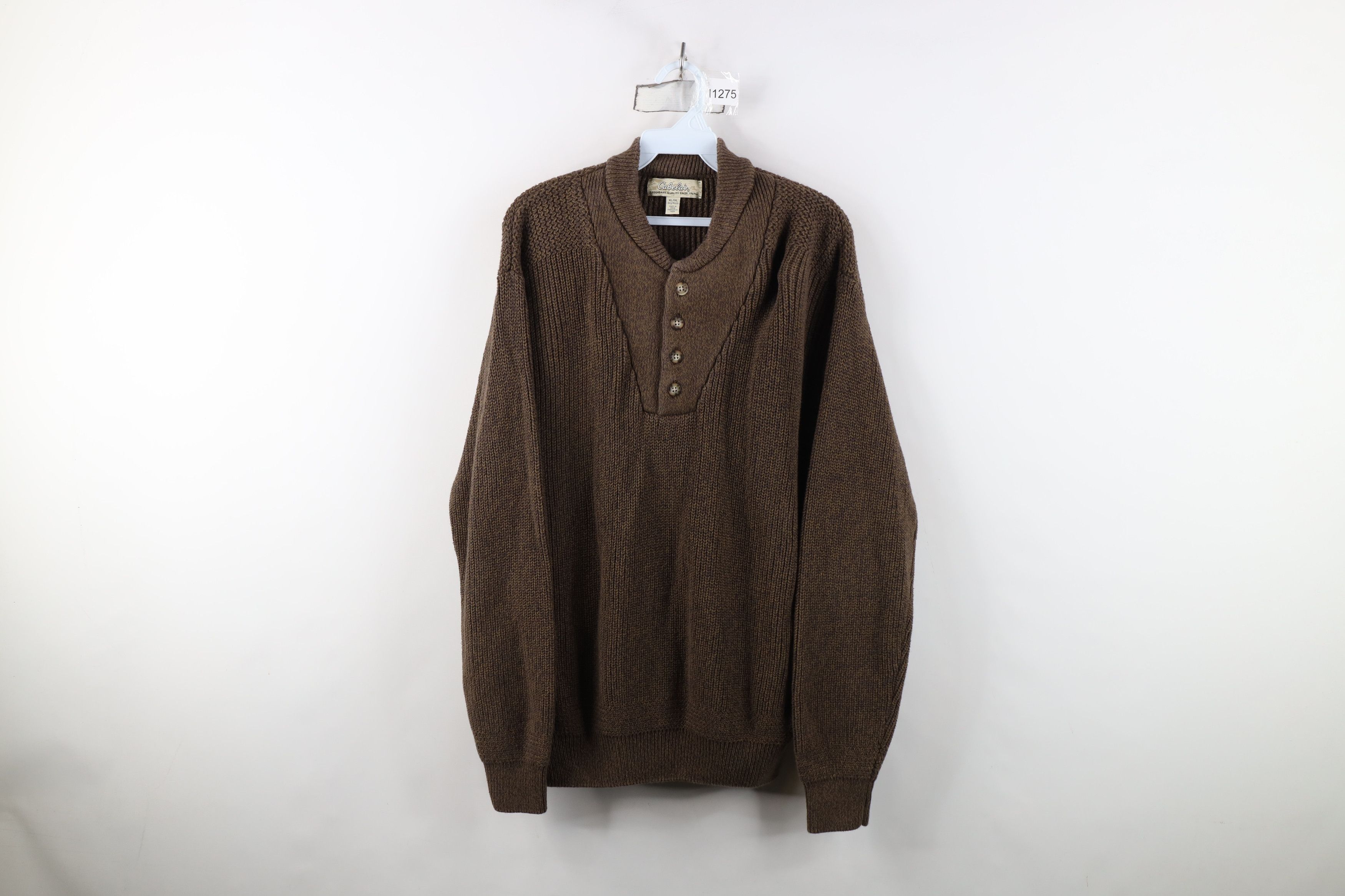 Cabelas Vintage Cabelas Cotton Ribbed Knit Henley Sweater Brown Size US XL / EU 56 / 4 - 1 Thumbnail