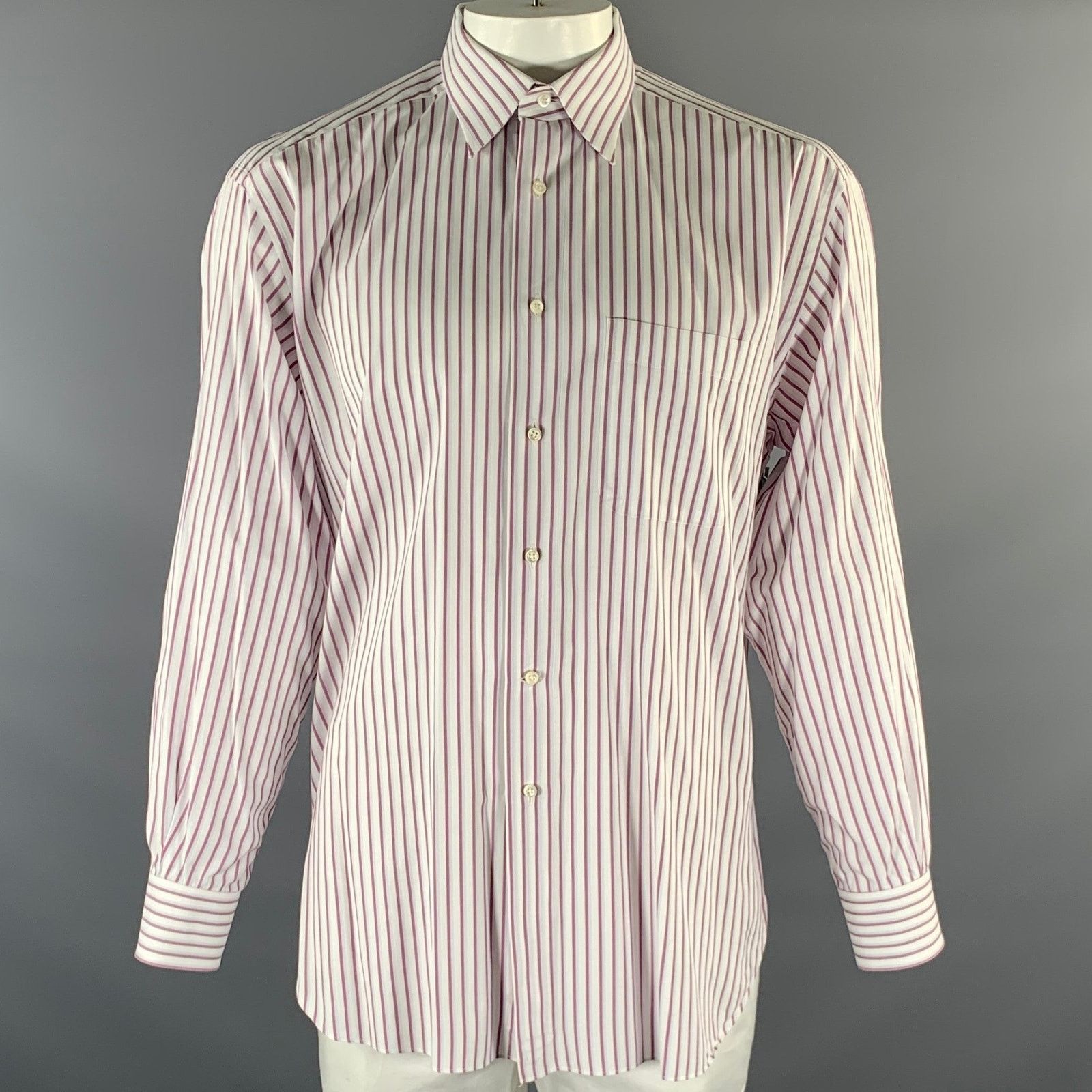 Ermenegildo Zegna ERMENEGILDO ZEGNA White Purple Blue Stripe Long Sleeve Shirt Size US XL / EU 56 / 4 - 1 Thumbnail